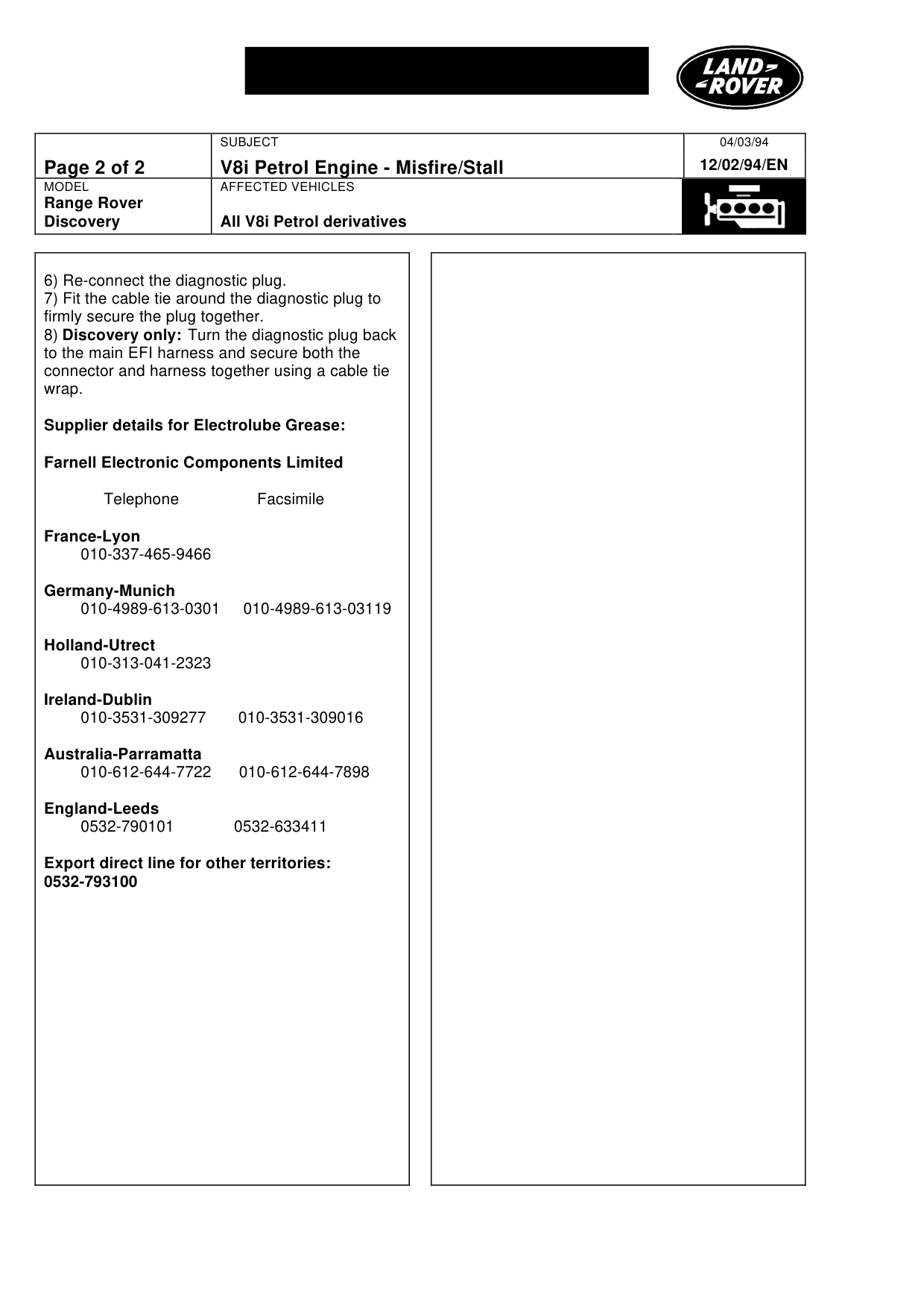 V8I Petrol Engine-Misfire – bulletin page 2