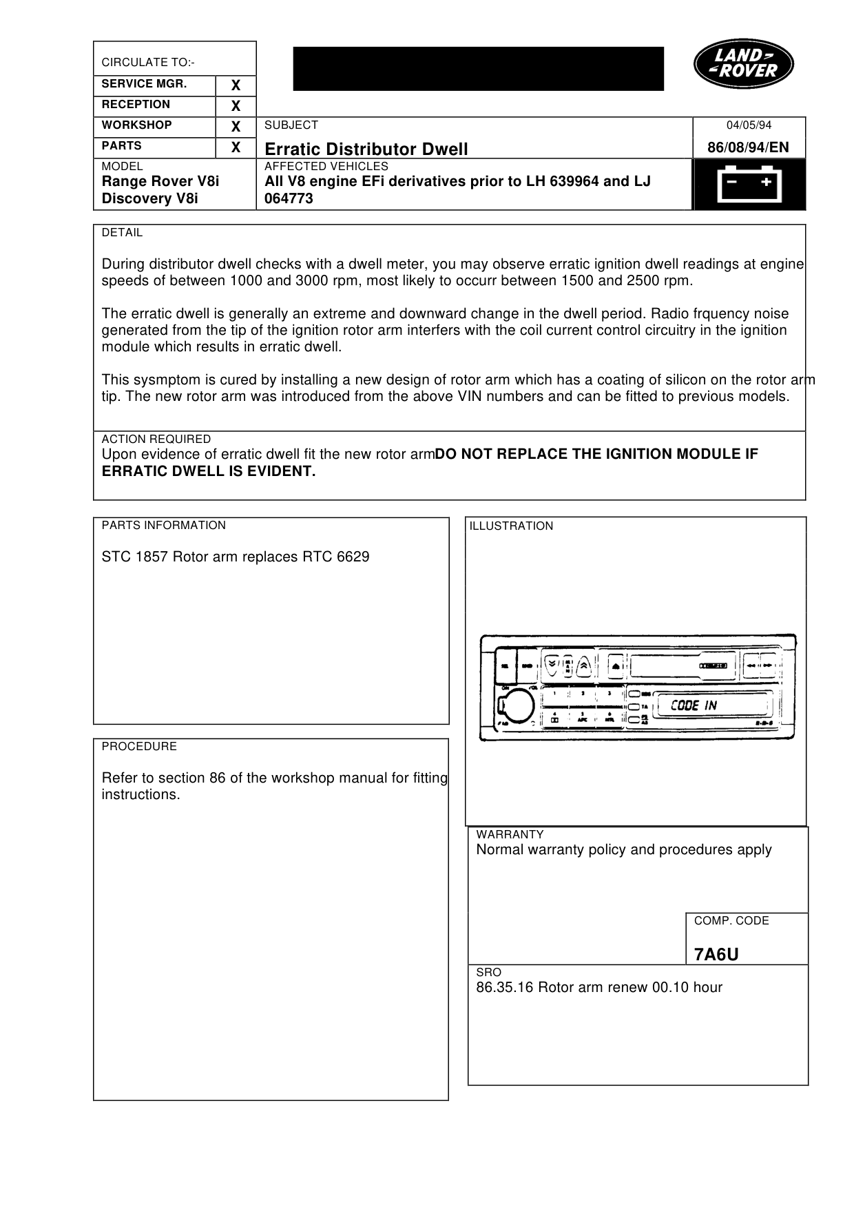 Erratic Distributor Dwell-V8I – bulletin page 1
