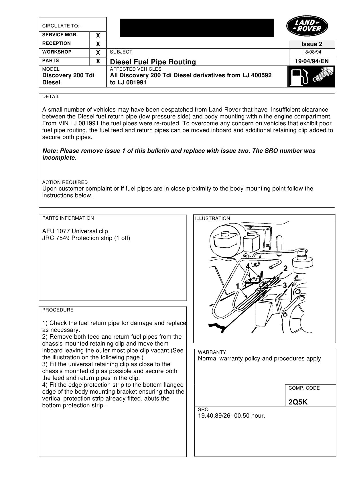 Diesel Fuel Pipe Routing – bulletin page 1