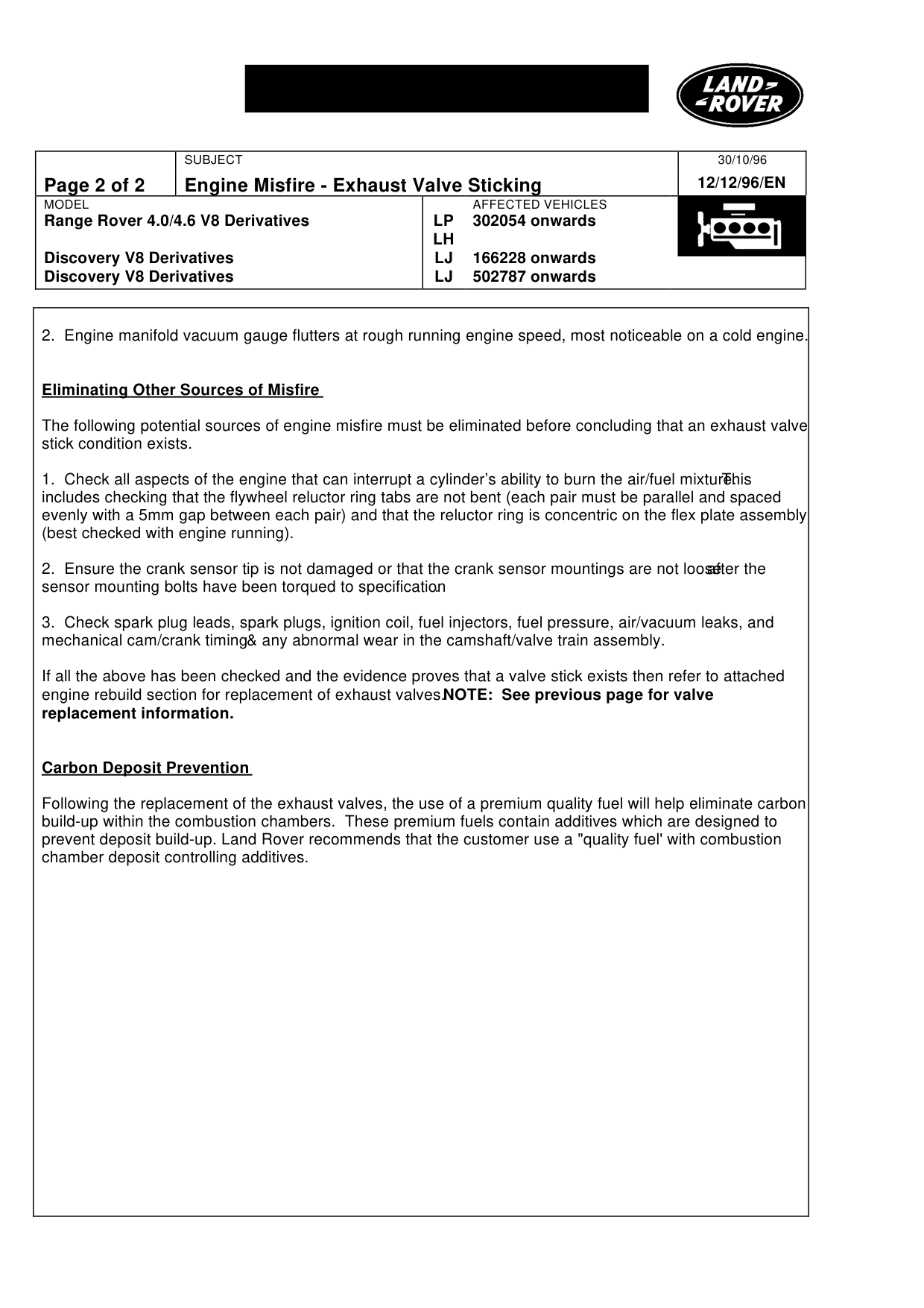 Engine Misfire-Exhaust Valve Sticking – bulletin page 2
