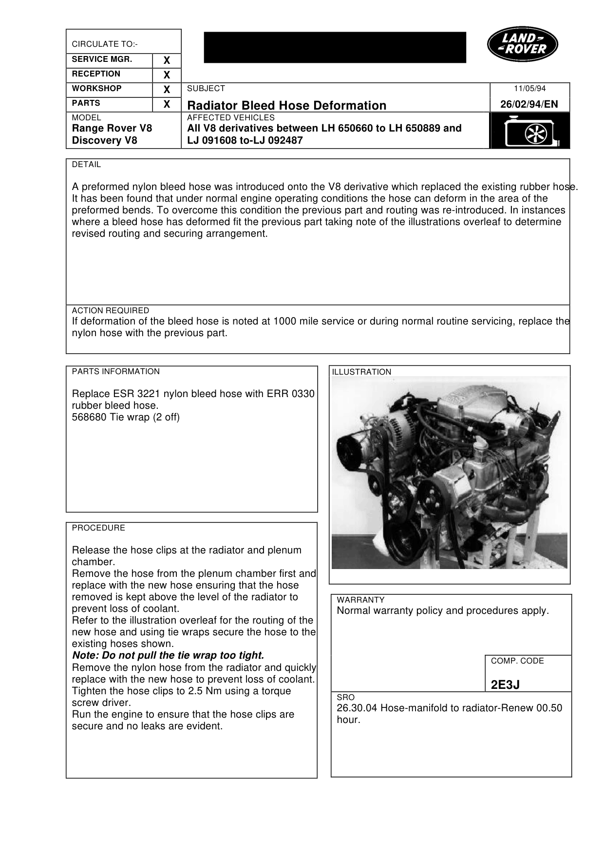 Radiator Bleed Hose Deformation – bulletin page 1