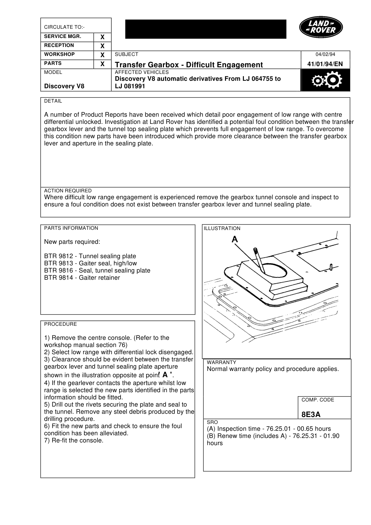 Transfer Gearbox-Difficult Engagement – bulletin page 1