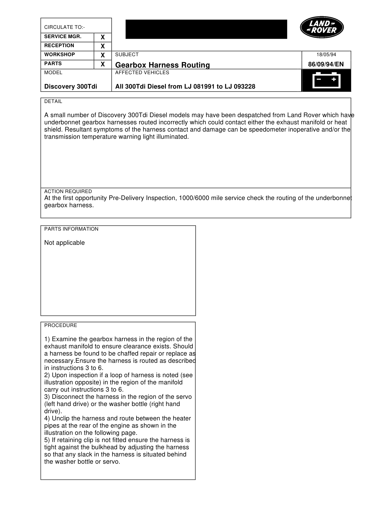 Gearbox Harness Routing – bulletin page 1