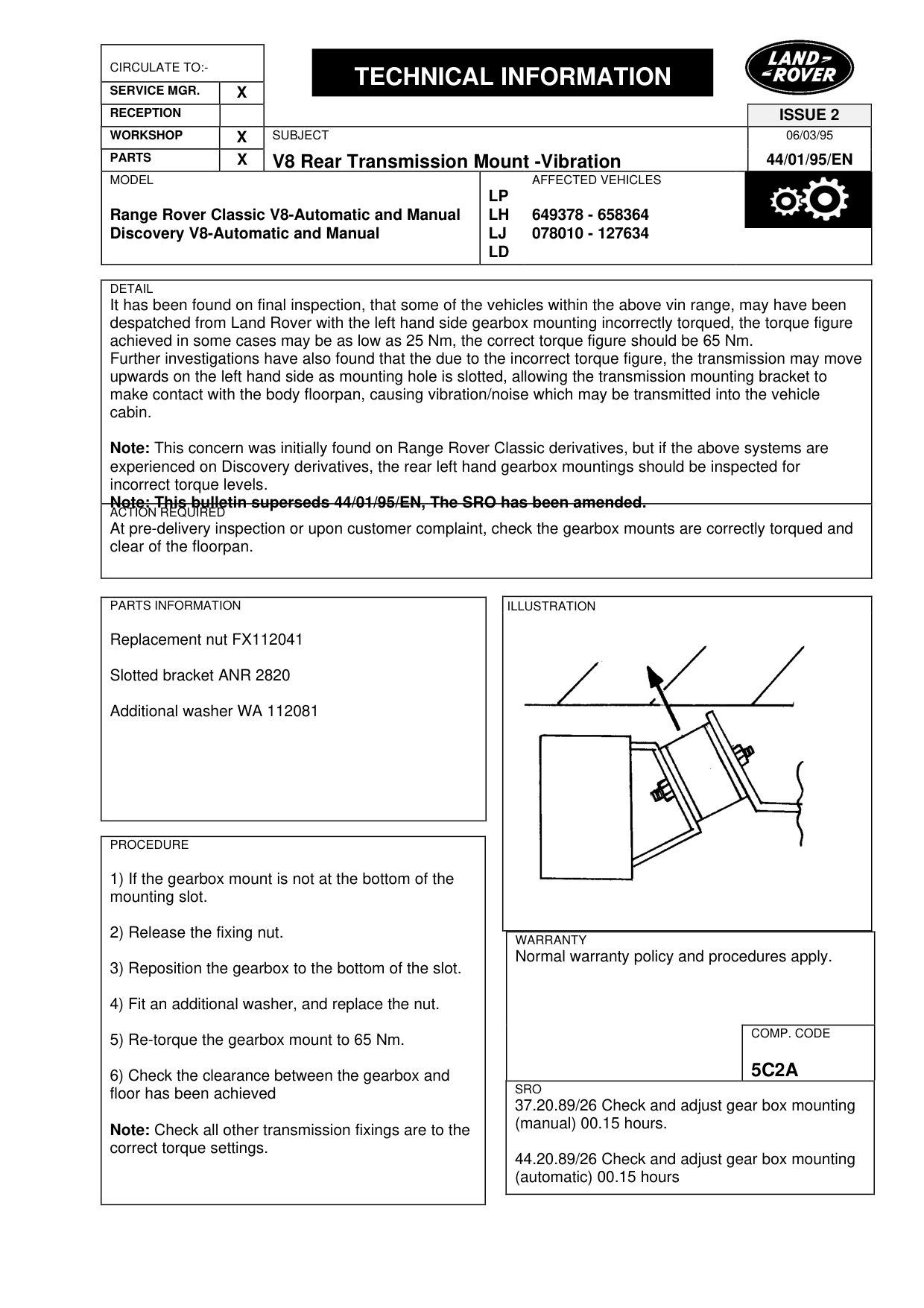 V8 Rear Transmission Mount-Vibration – bulletin page 1