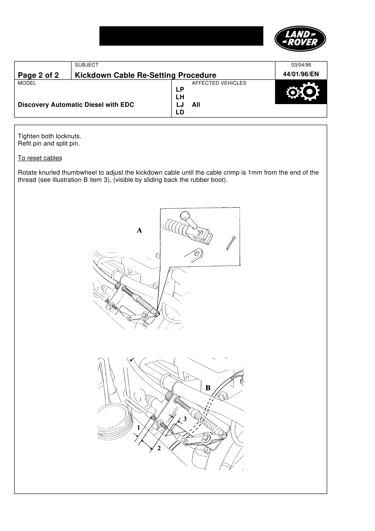 Kickdown Cable Re-Setting Procedure – bulletin page 2