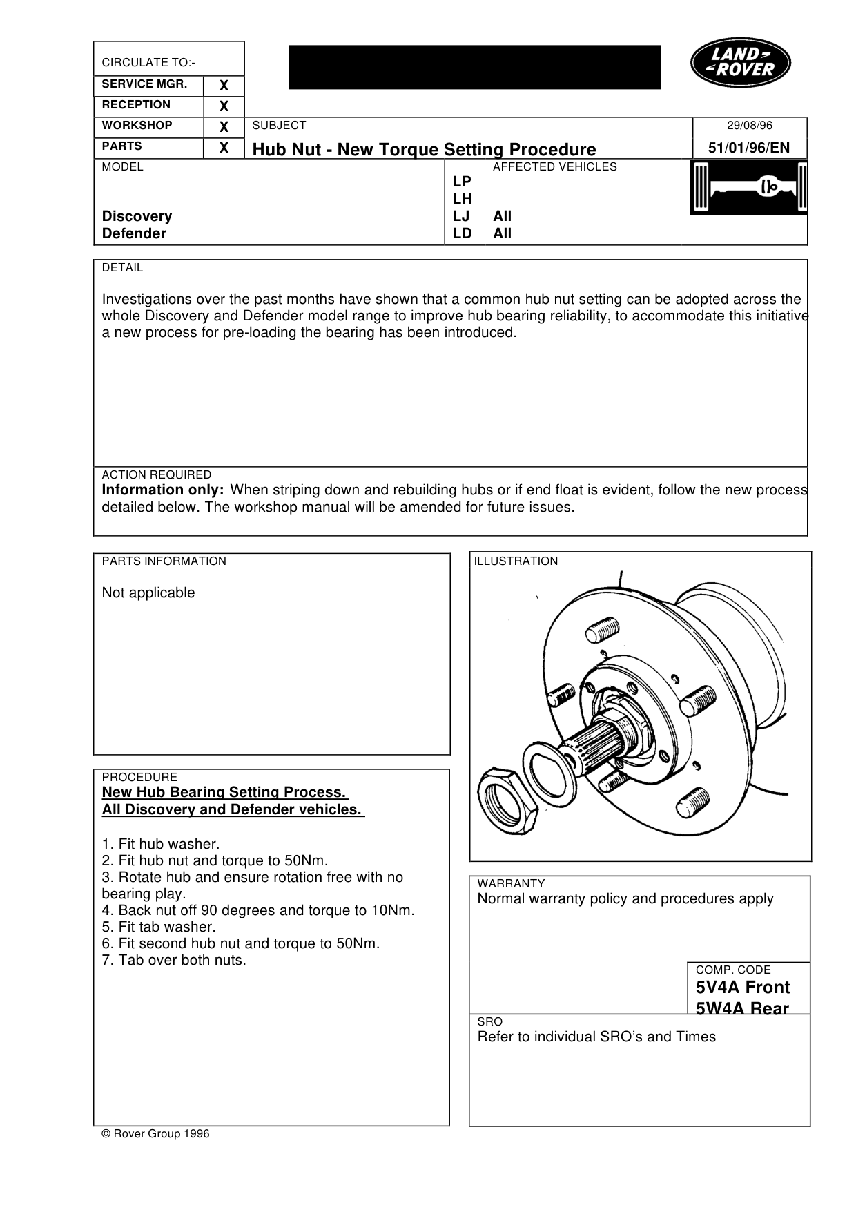 Hub Nut New Torque Setting Procedure – bulletin page 1