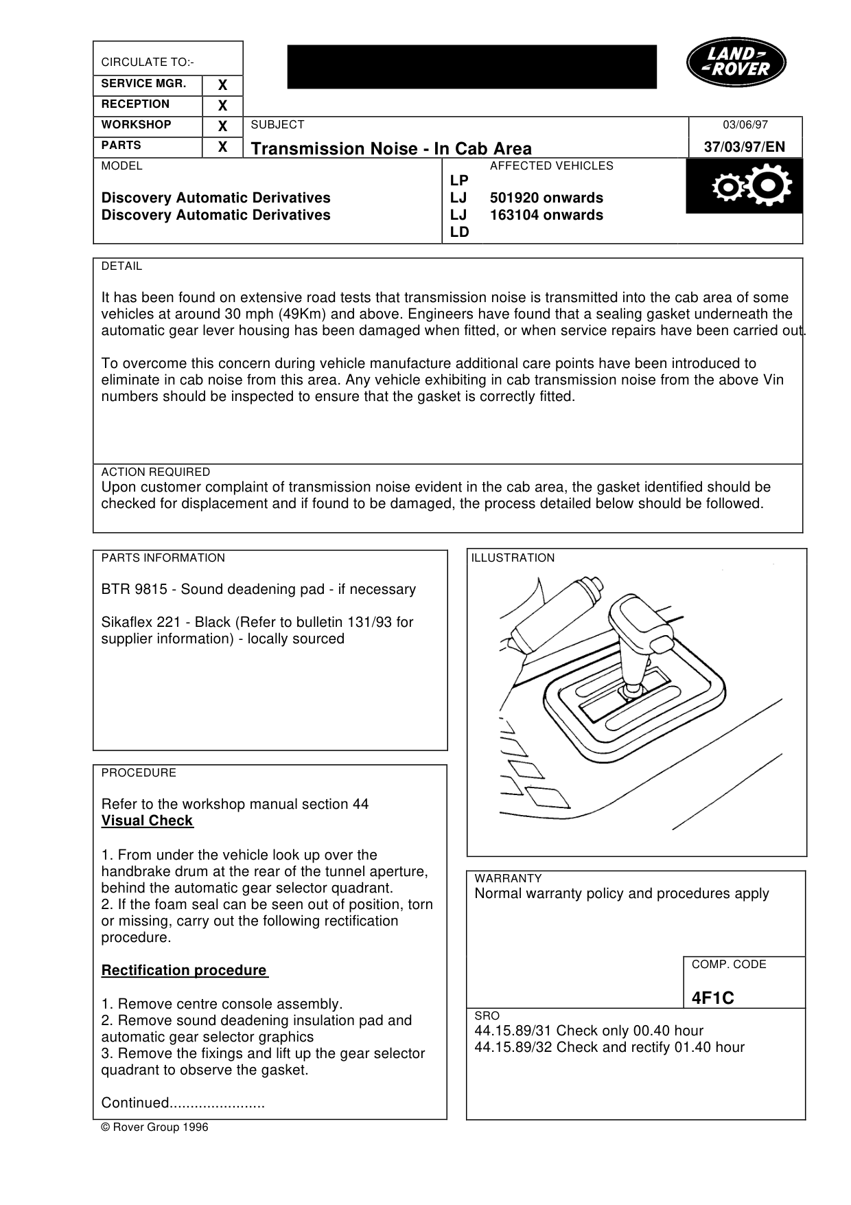 Transmission Noise In Cab Area – bulletin page 1