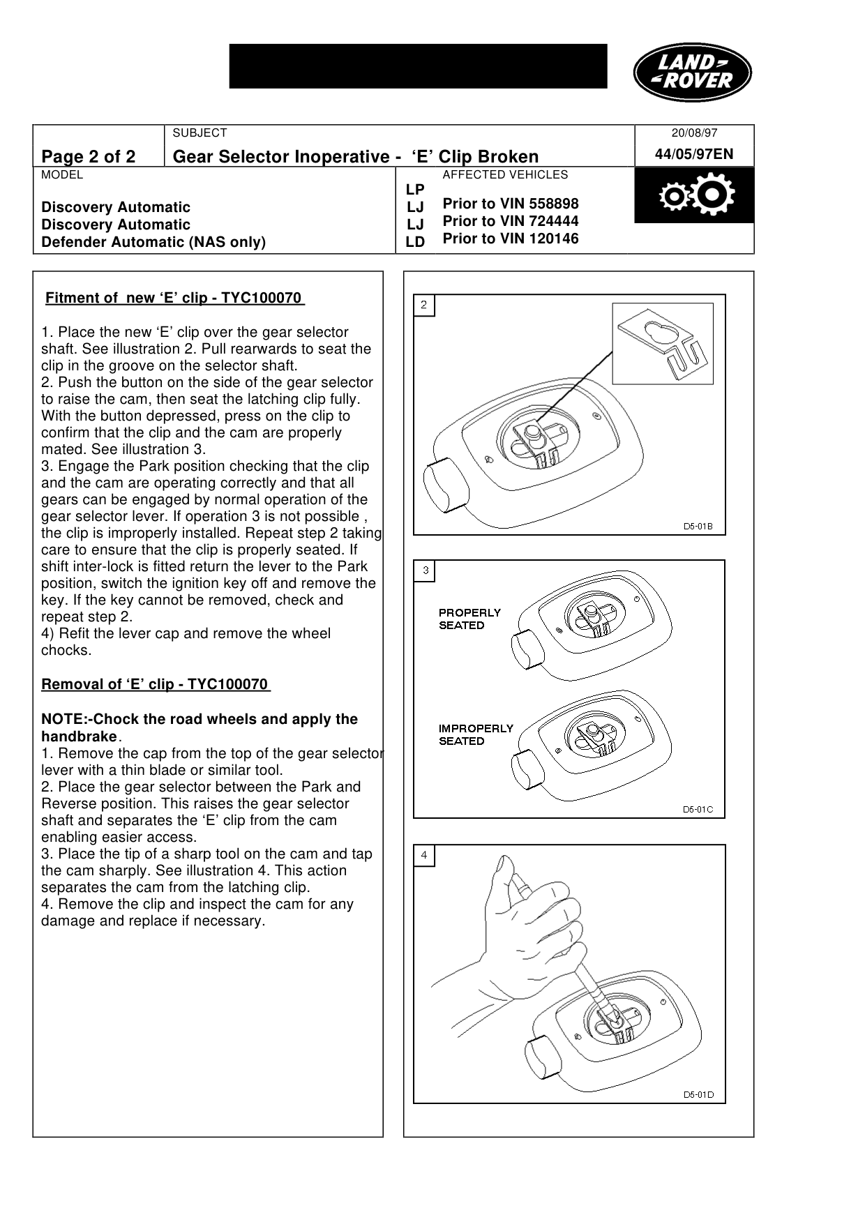 Gear Selector Inoperative - ‘E’ Clip Broken – bulletin page 2