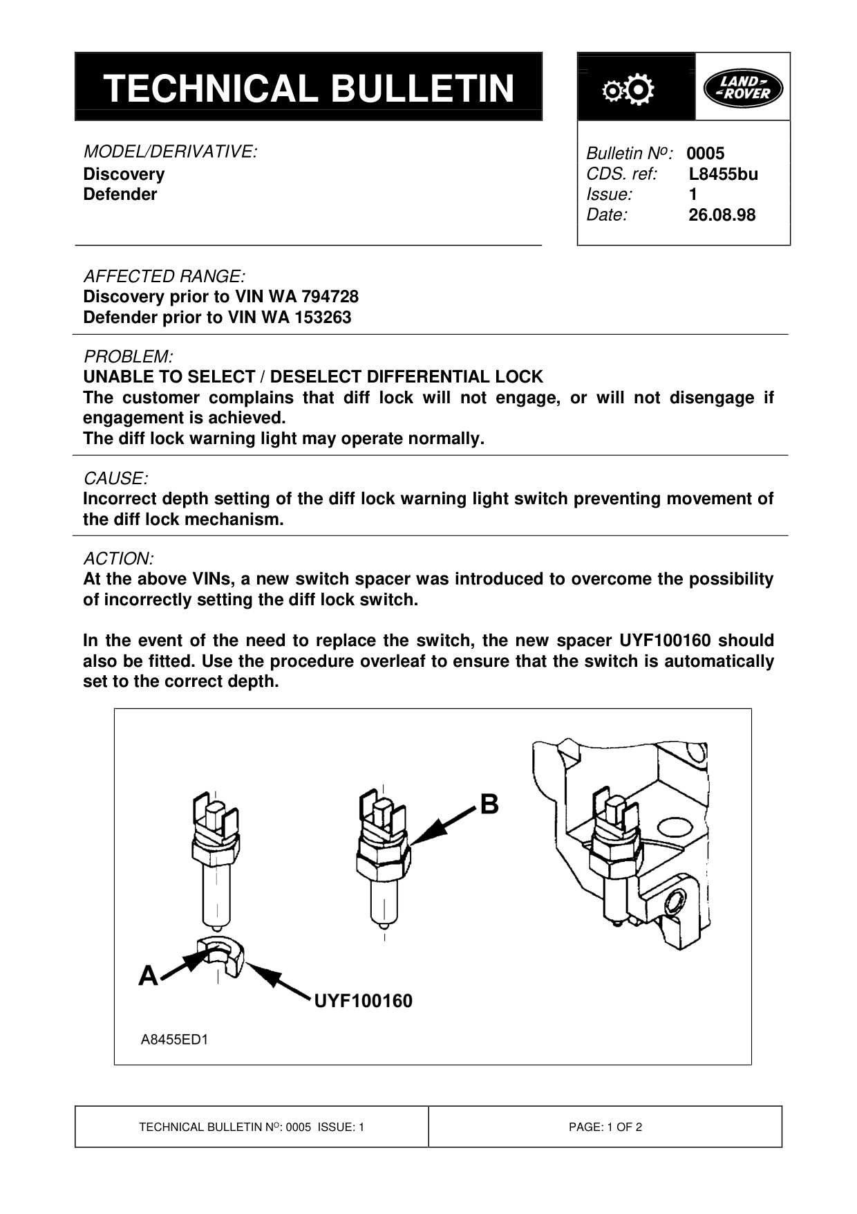 Unable To Select / Deselect Differential Lock – bulletin page 1