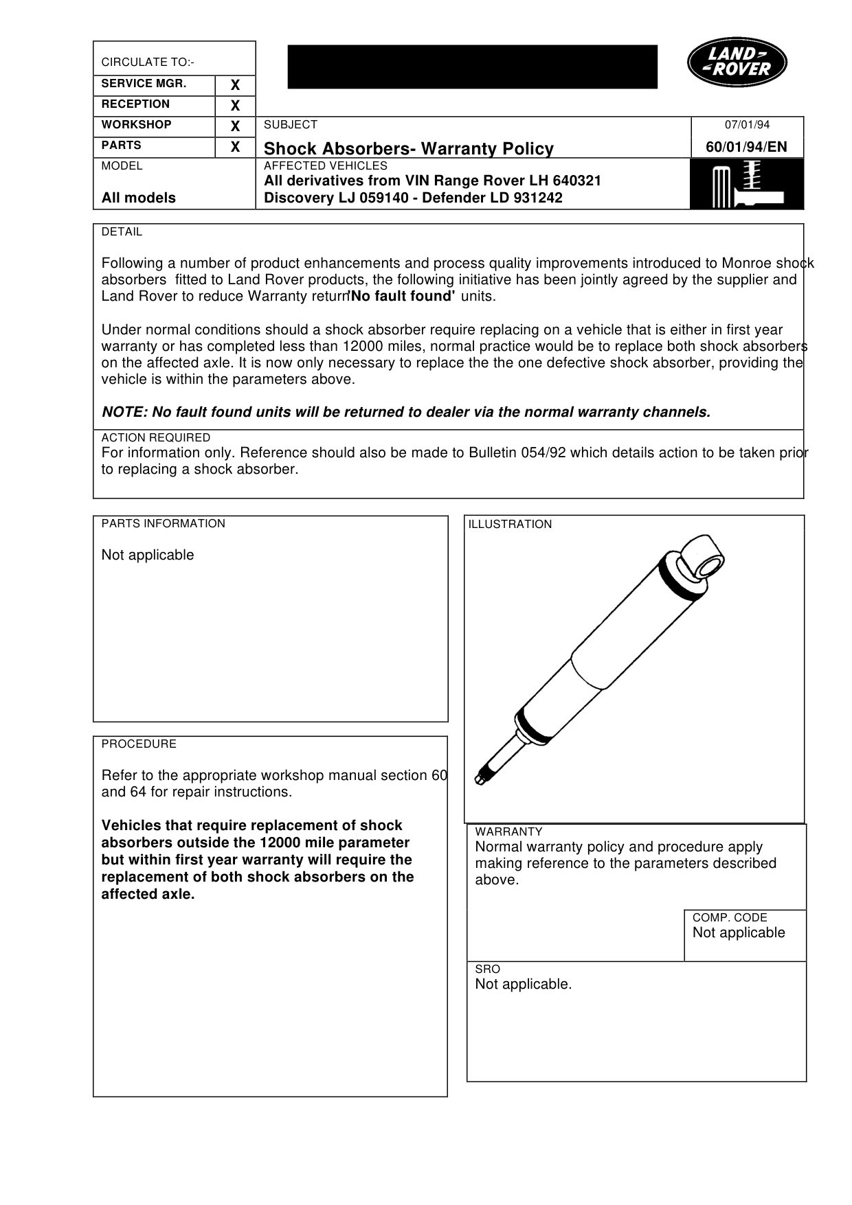 Shock Absorbers-Warranty Policy – bulletin page 1
