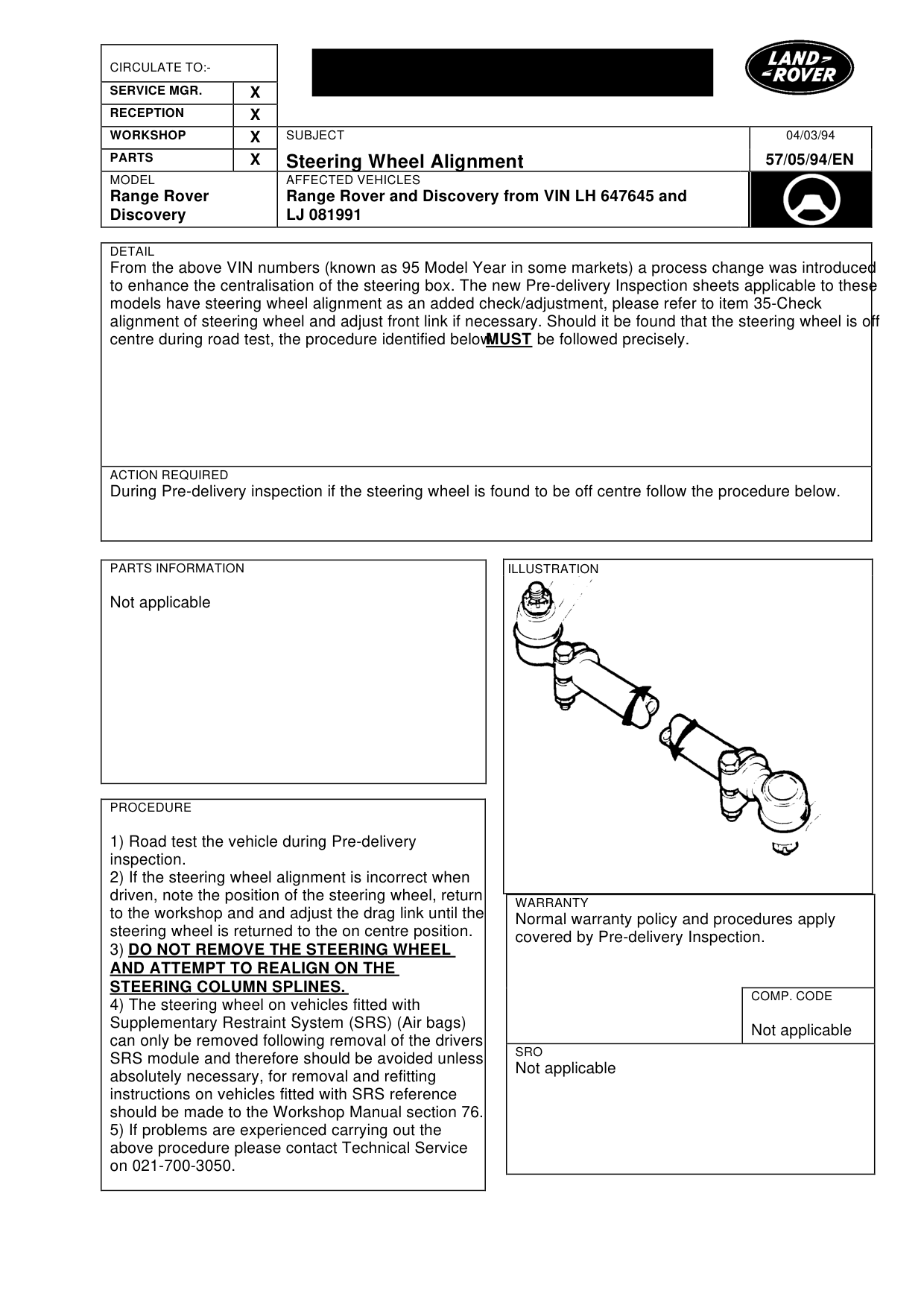 Steering Wheel Alignment – bulletin page 1