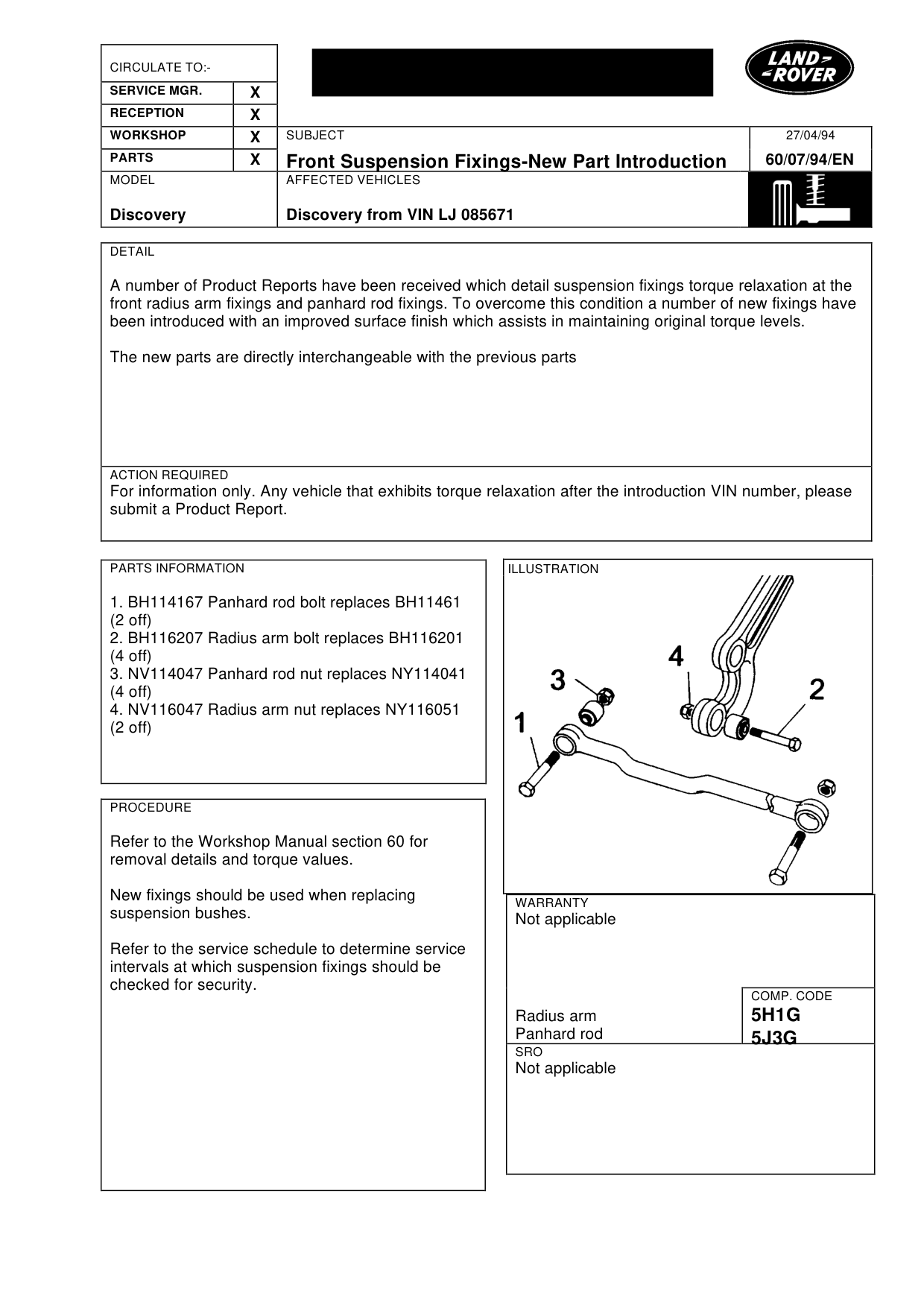 Front Suspension Fixings-New Part – bulletin page 1