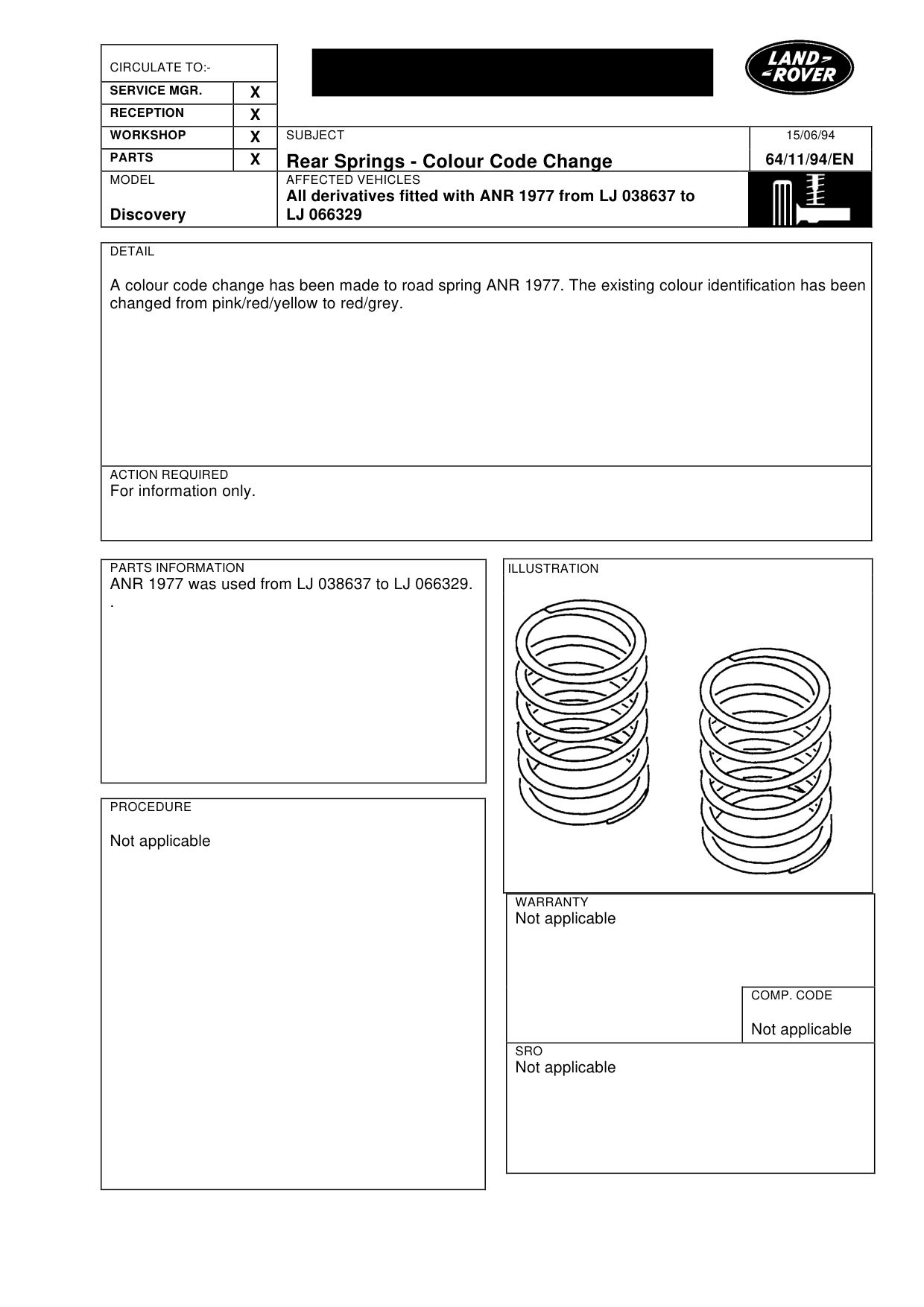 Rear Springs-Colour Code Change – bulletin page 1