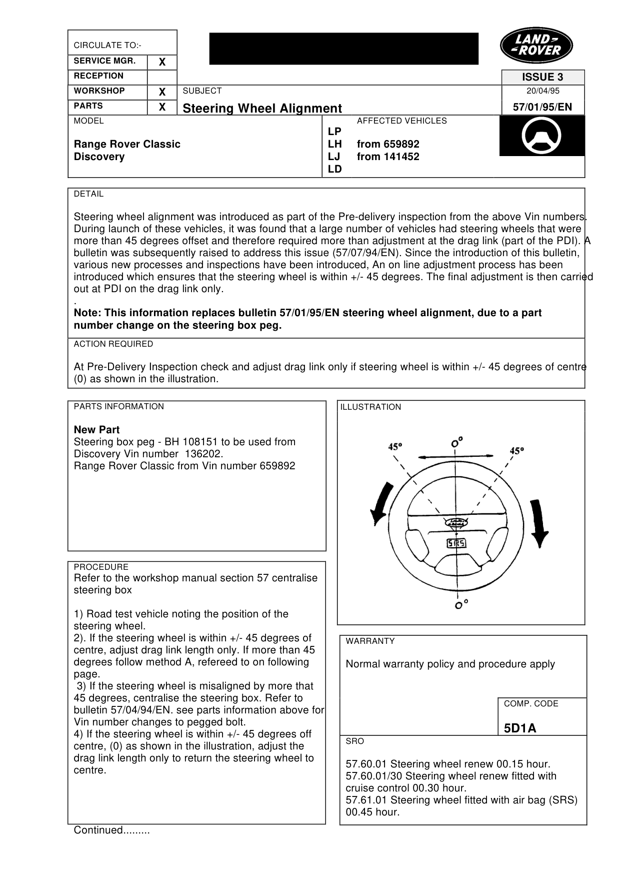 Steering Wheel Alignment – bulletin page 1