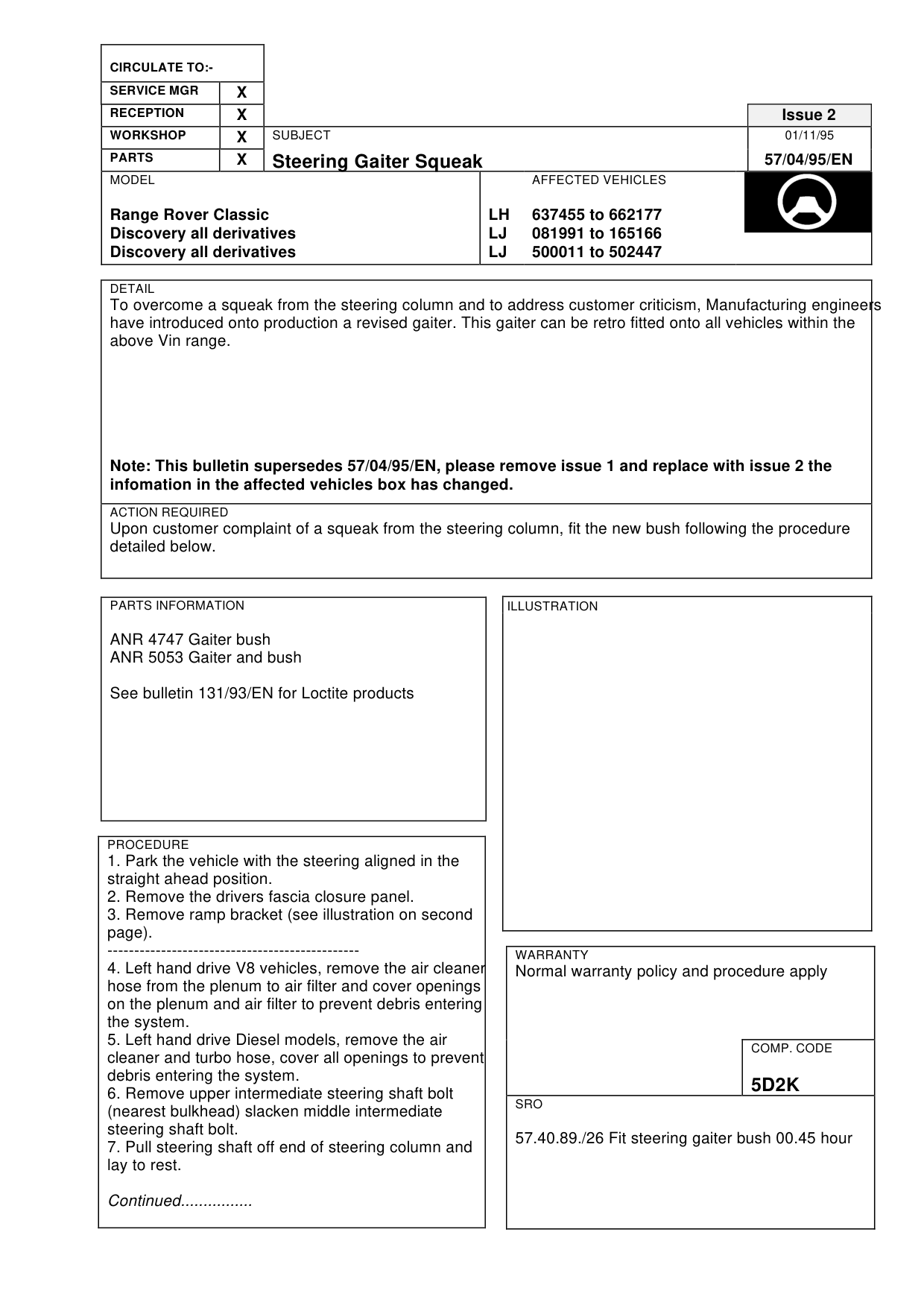 Steering Gaiter Squeak – bulletin page 1