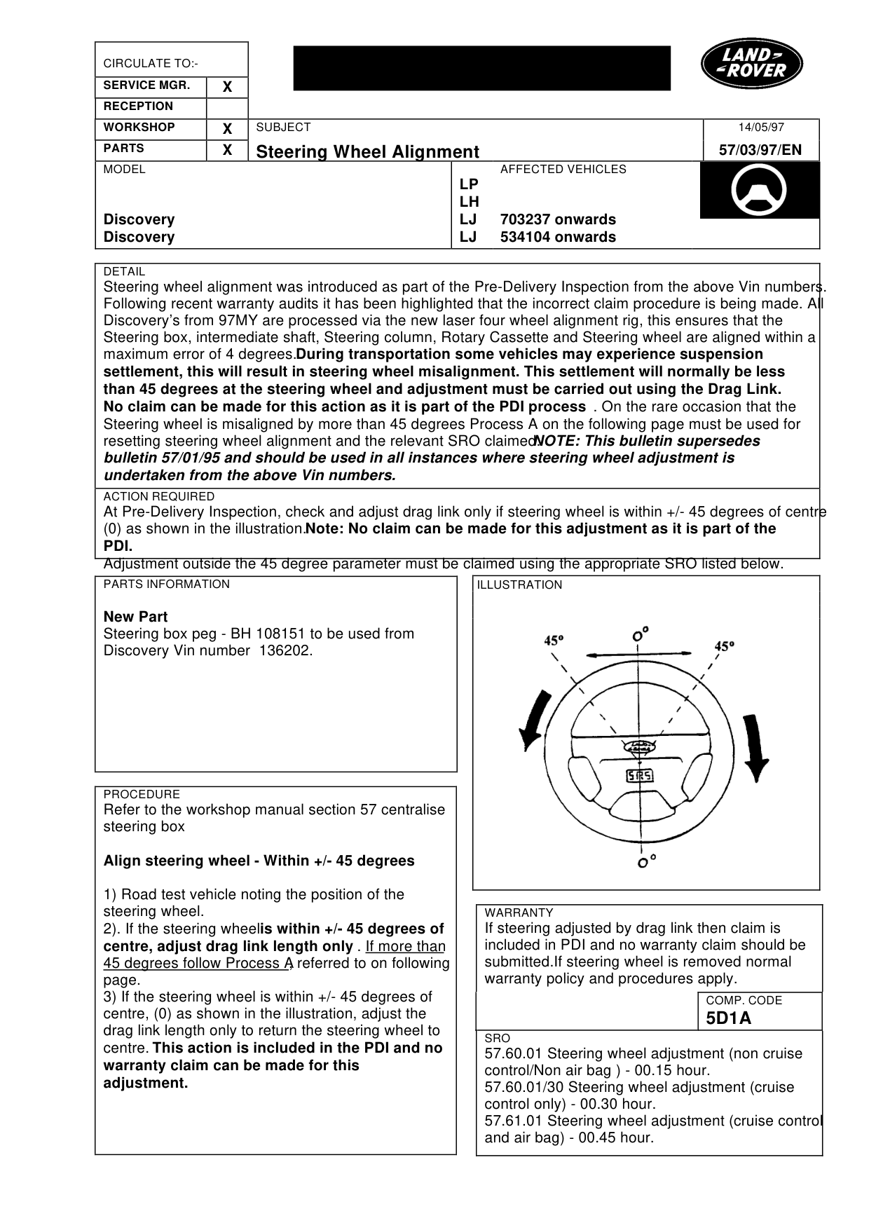 Steering Wheel Alignment – bulletin page 1