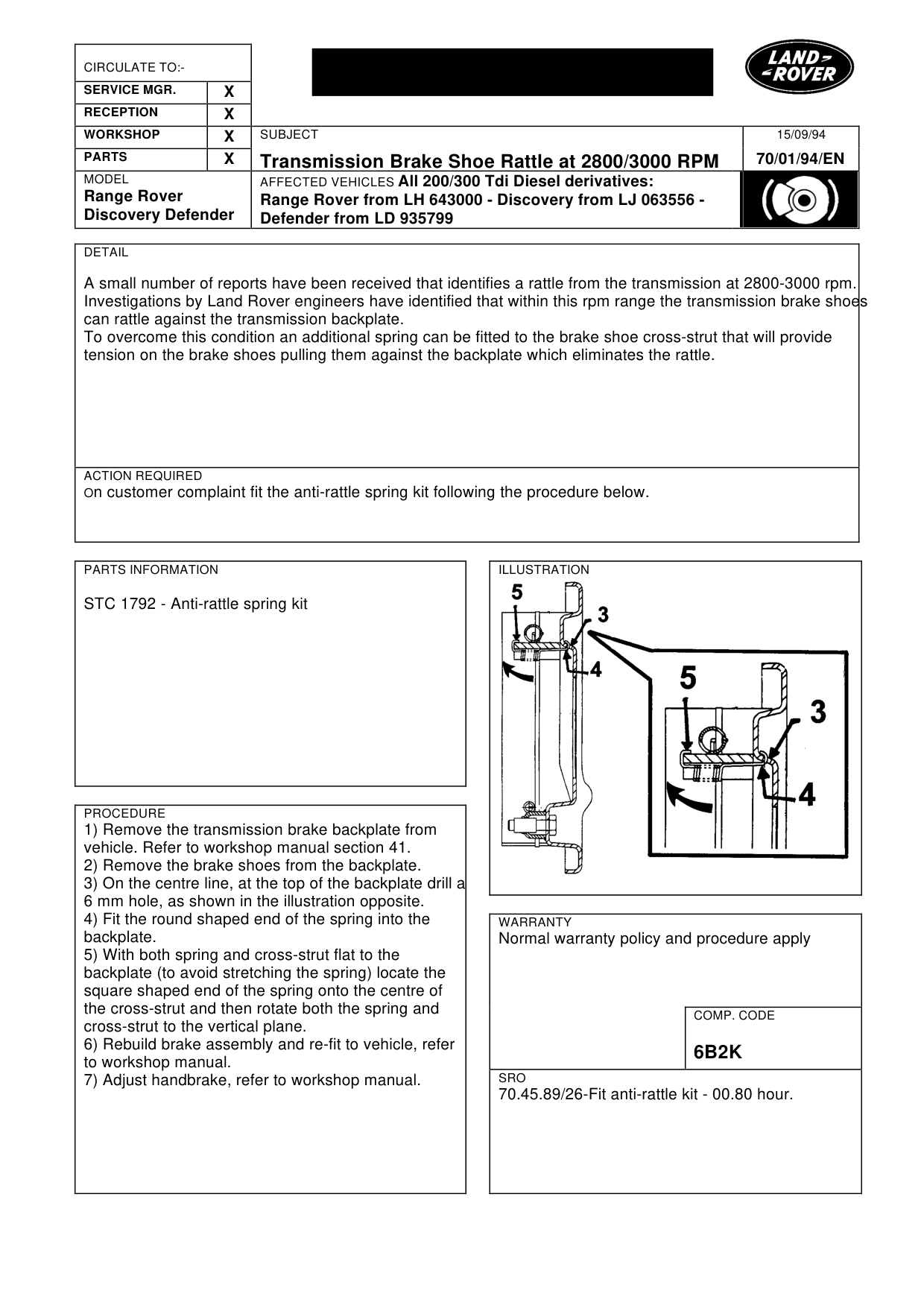 All Tdi Transmission Brake Shoe Rattle At 2800/3000 – bulletin page 1