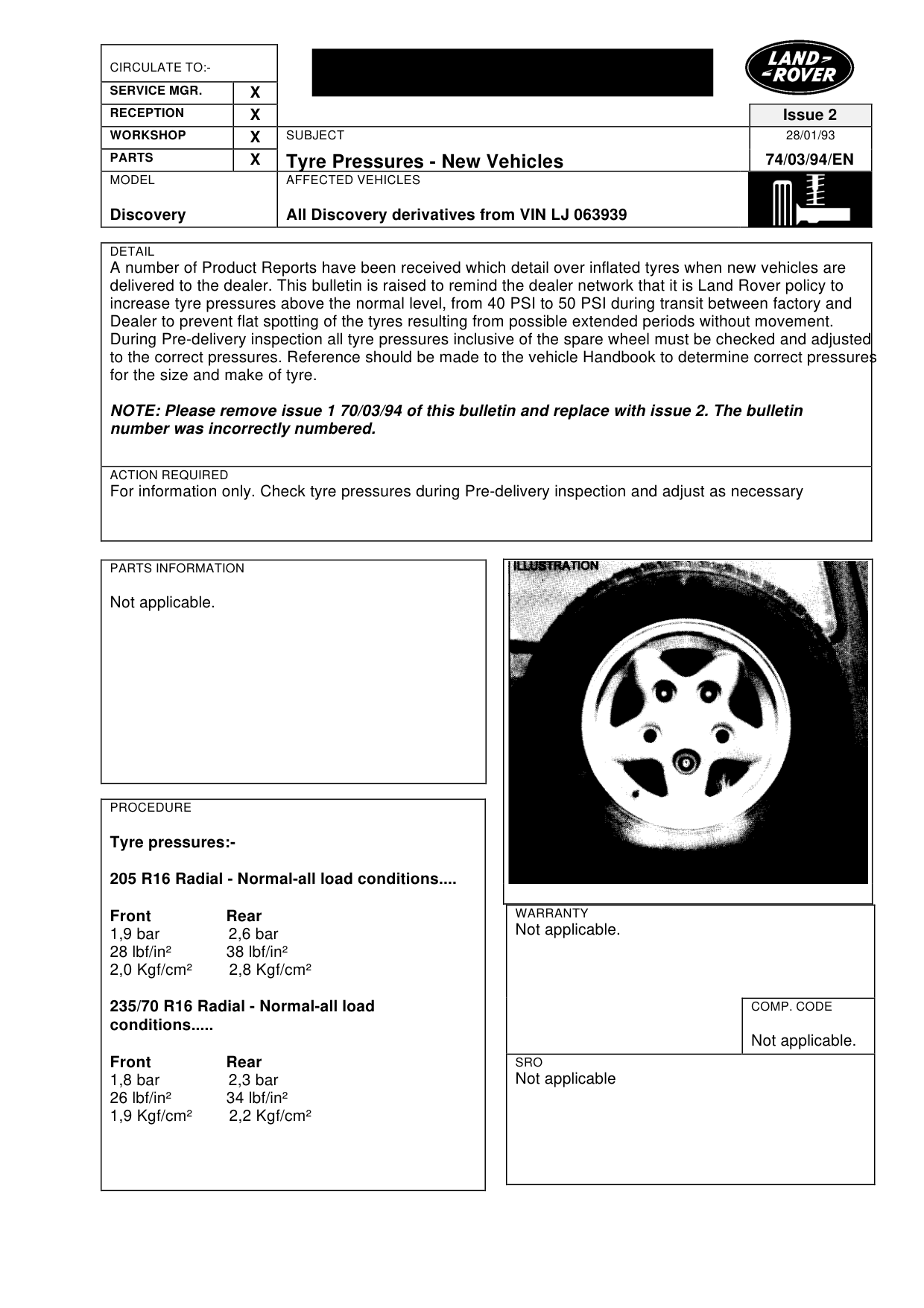 Tyre Pressures - New Vehicles – bulletin page 1