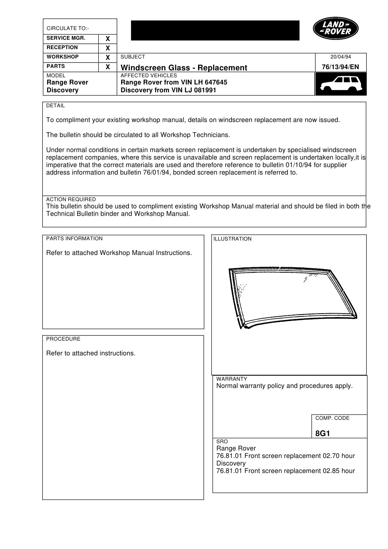 Windscreen Glass-Replacement – bulletin page 1