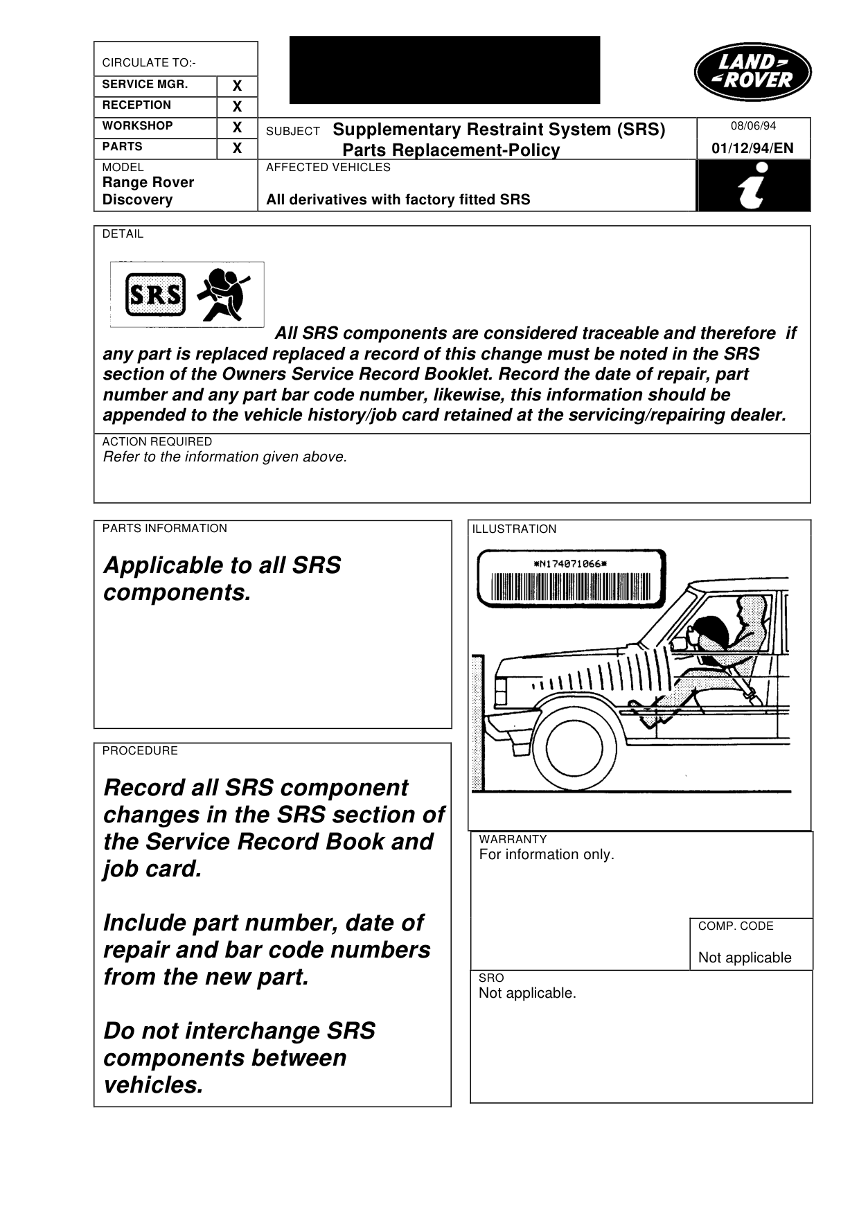 Srs Parts Replacement Policy – bulletin page 1
