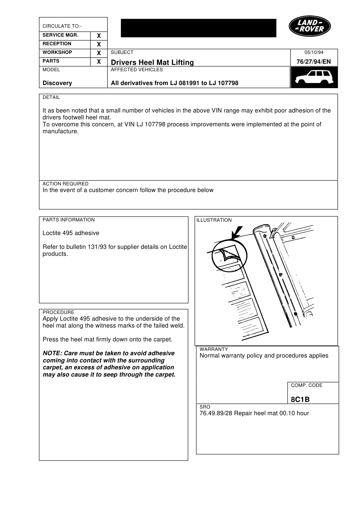 Drivers Heel Mat Lifting – bulletin page 1