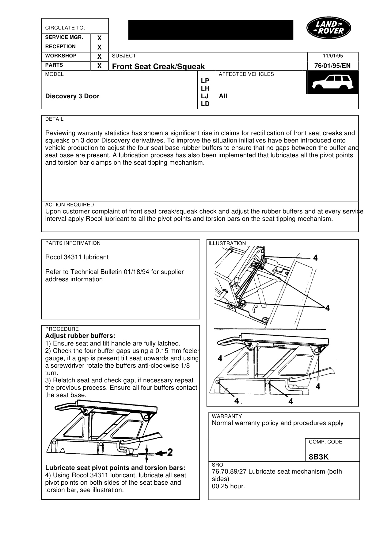 Front Seat Creak/Squeak – bulletin page 1