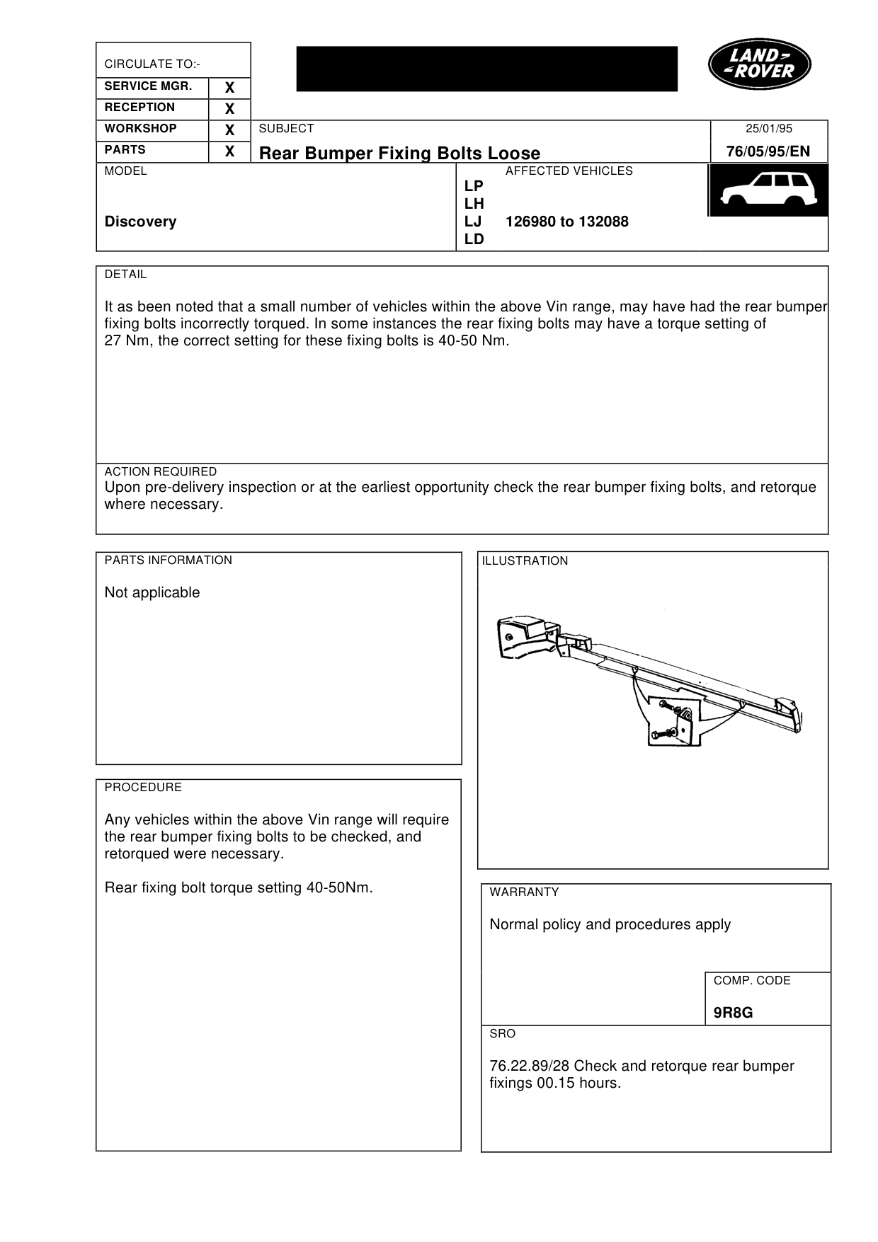 Rear Bumper Fixing Bolts Loose – bulletin page 1