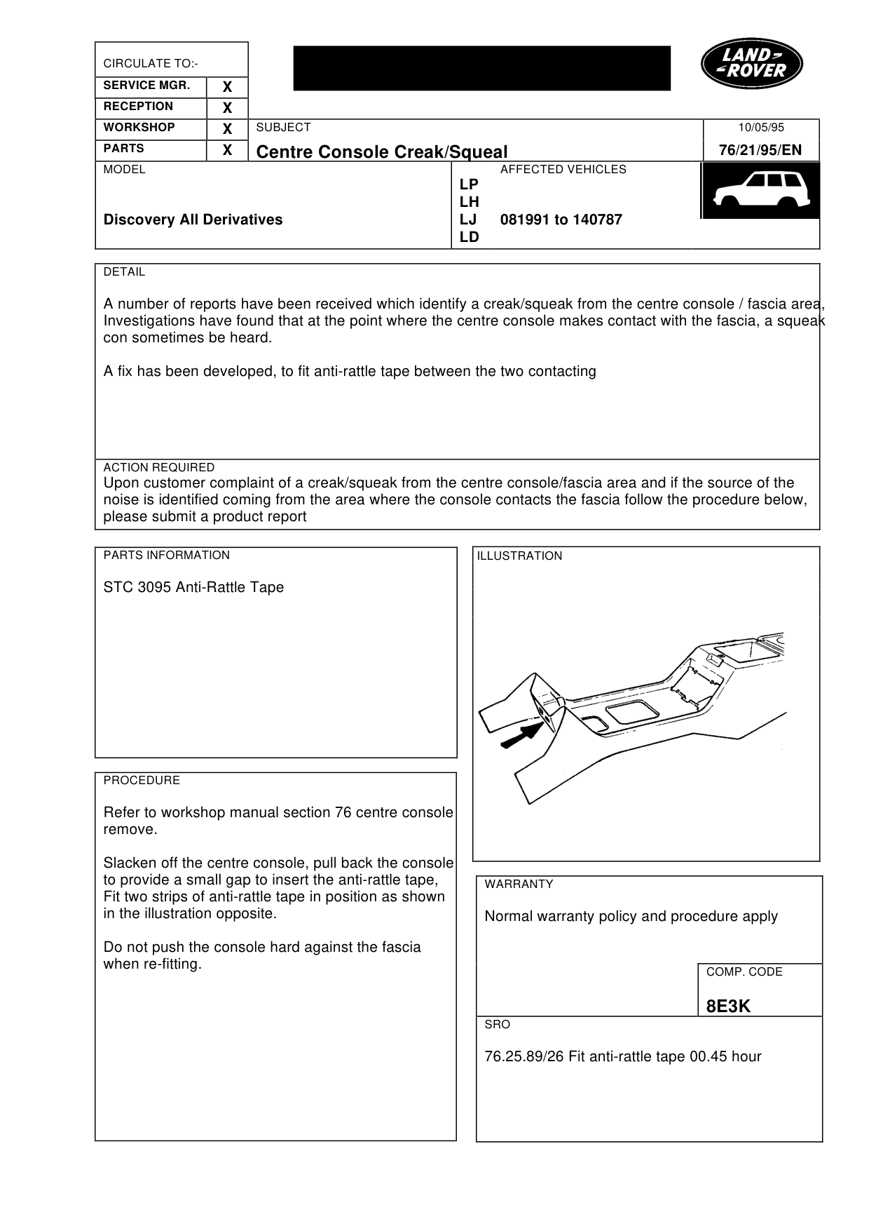 Centre Console/Squeal – bulletin page 1