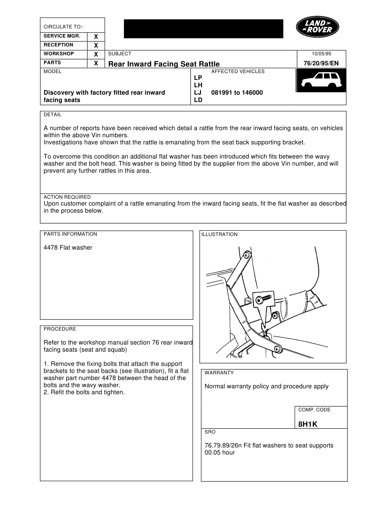 Rear Inward Facing Seat Rattle – bulletin page 1