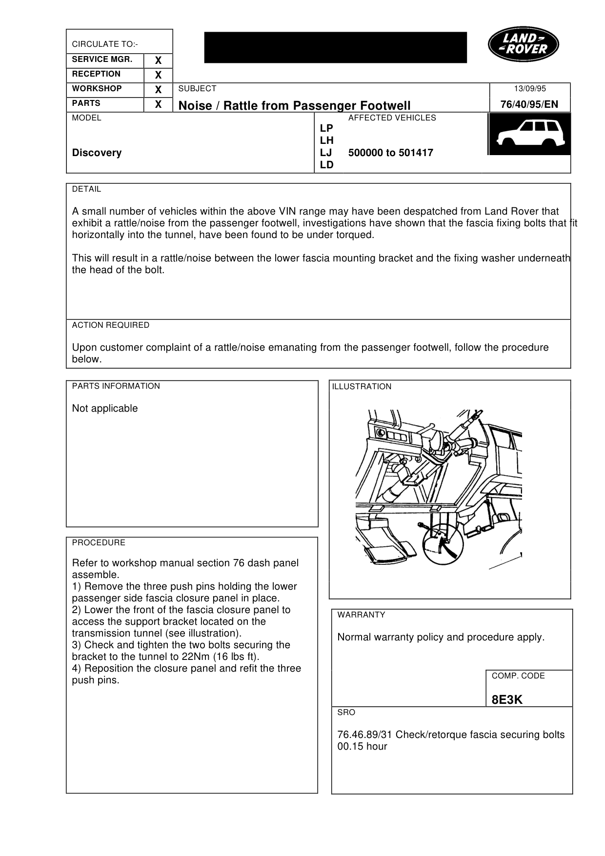 Noise/Rattle From Passenger Footwell – bulletin page 1