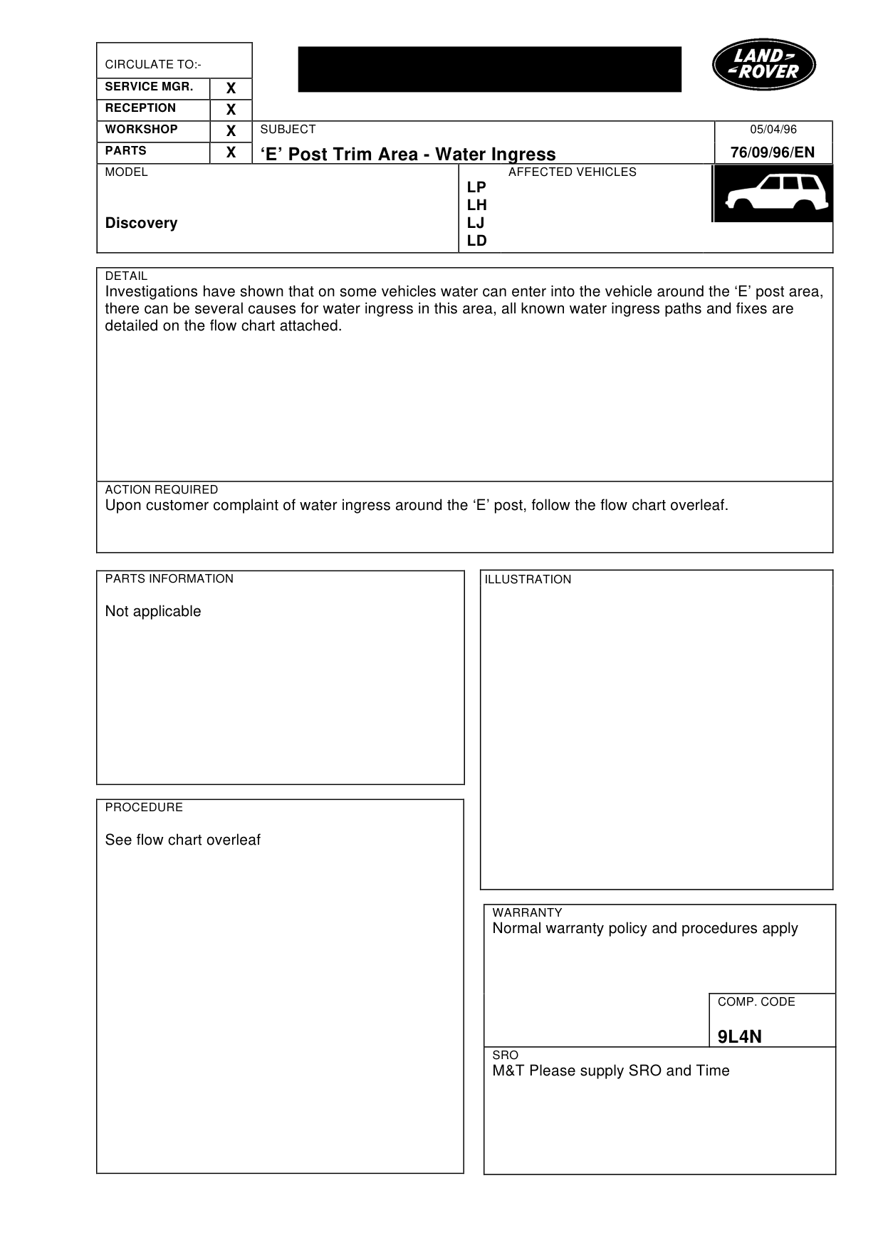 'E' Post Trim Area - Water Ingress – bulletin page 1