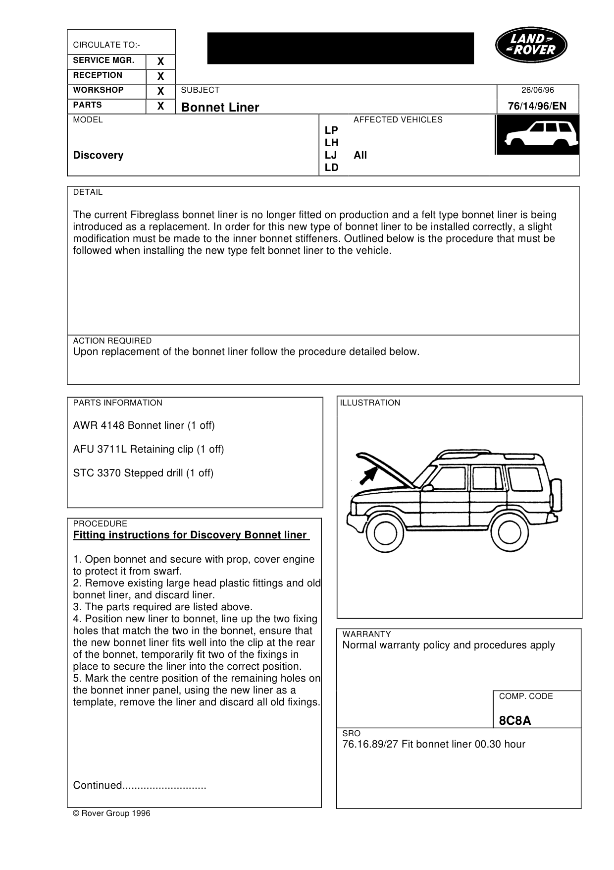 Bonnet Liner – bulletin page 1