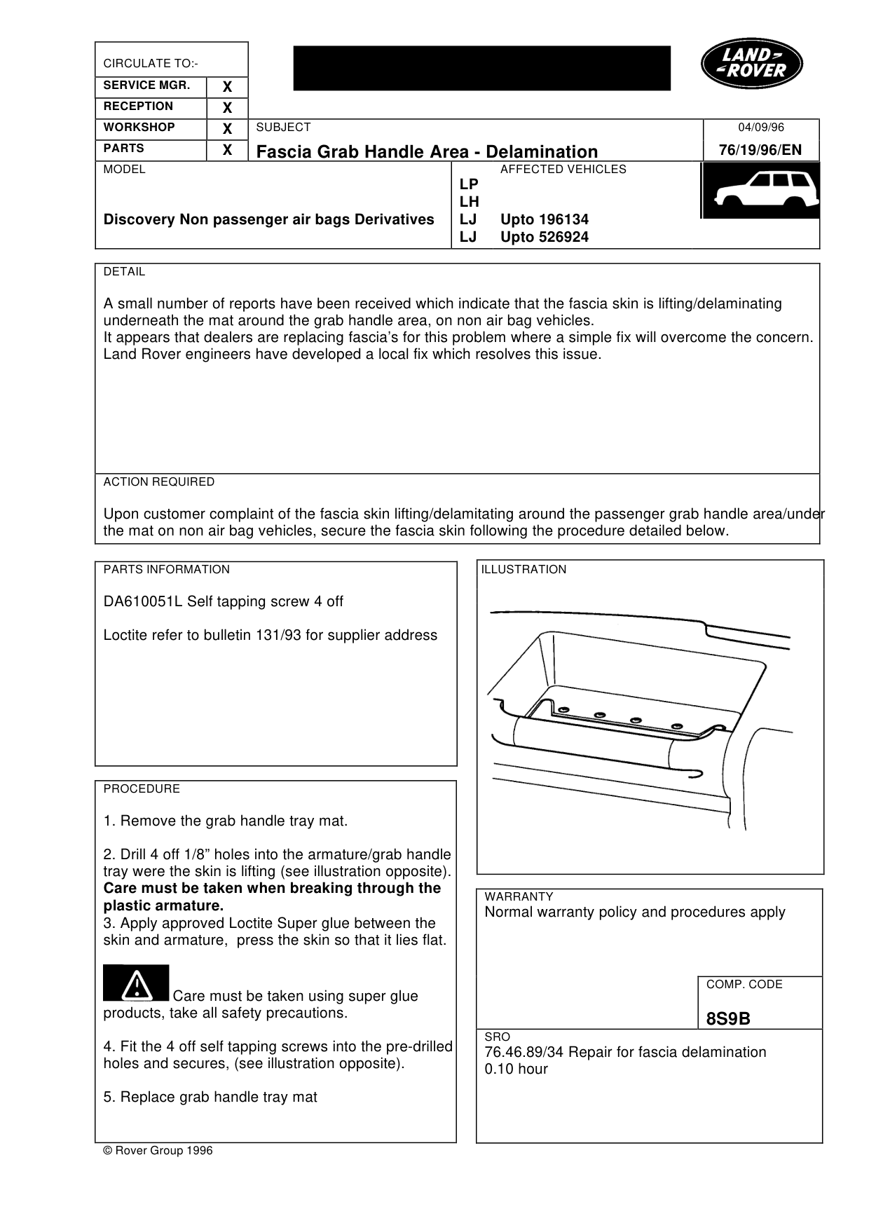 Fascia Grab Handle Area-Delamination – bulletin page 1