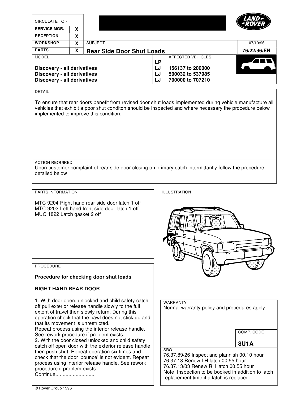 Rear Side Door Shut Loads – bulletin page 1