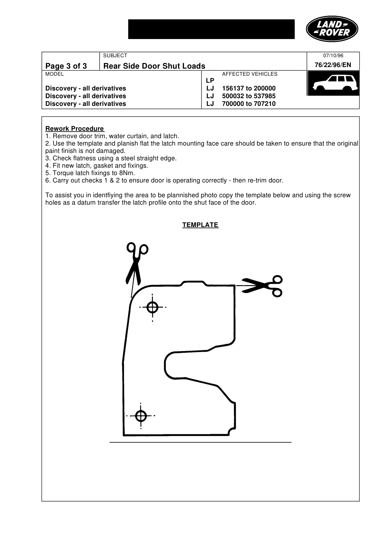 Rear Side Door Shut Loads – bulletin page 3