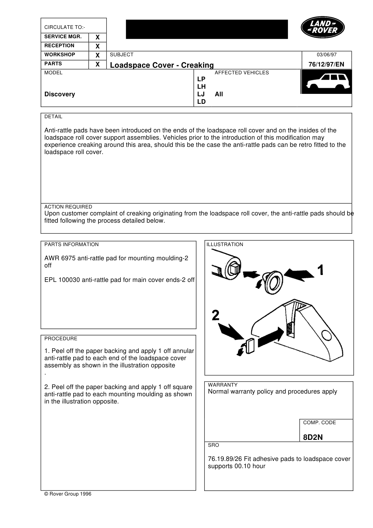 Load Space Cover Creaking – bulletin page 1
