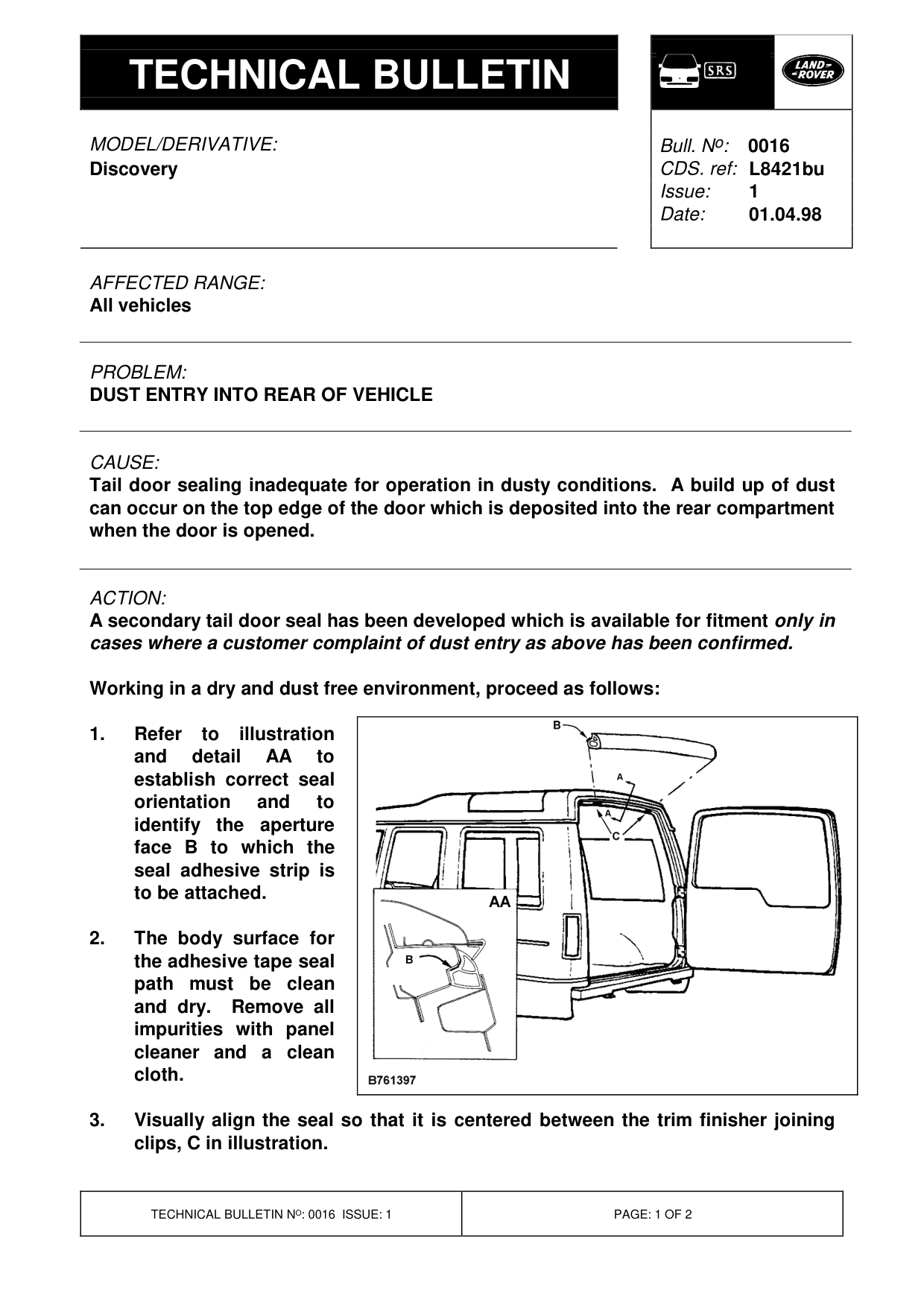 Dust Entry Into Rear Of Vehicle – bulletin page 1