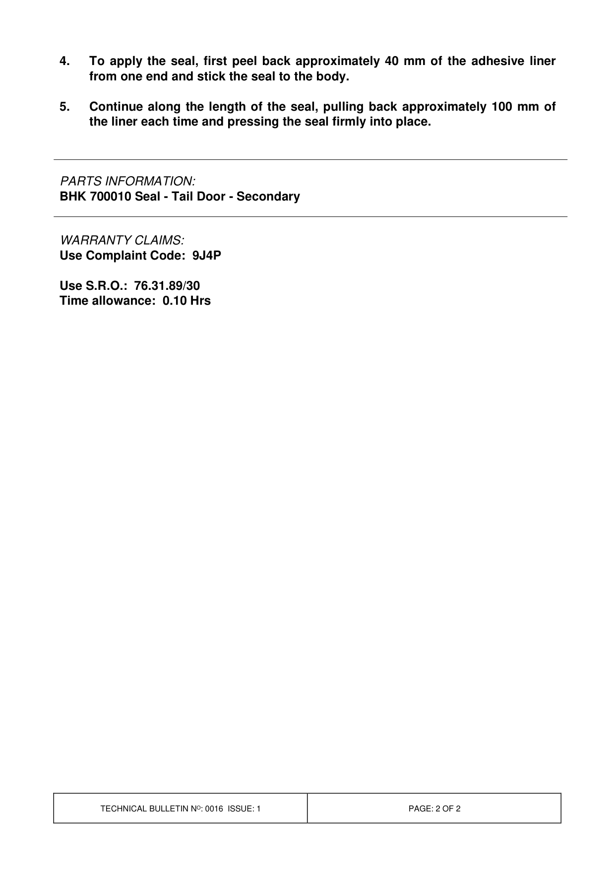 Dust Entry Into Rear Of Vehicle – bulletin page 2
