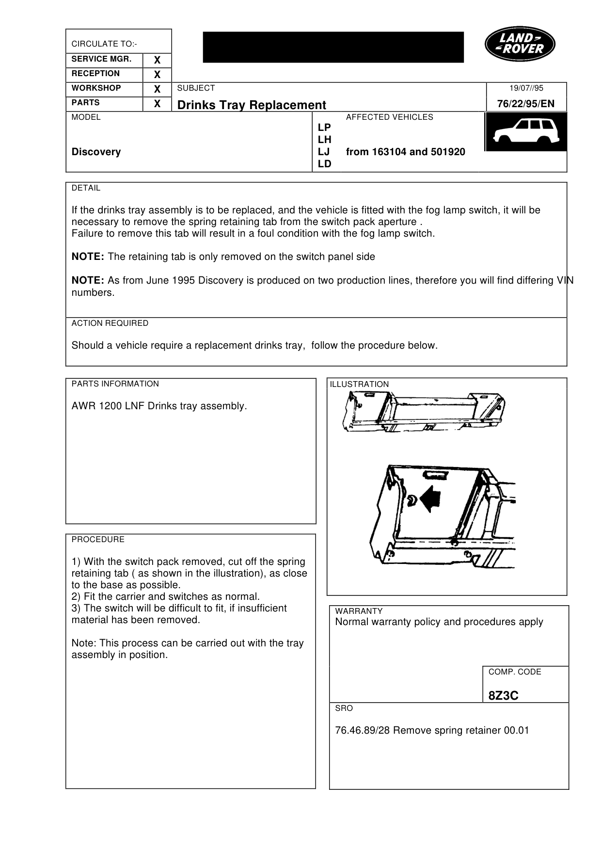 Drinks Tray Replacement – bulletin page 1
