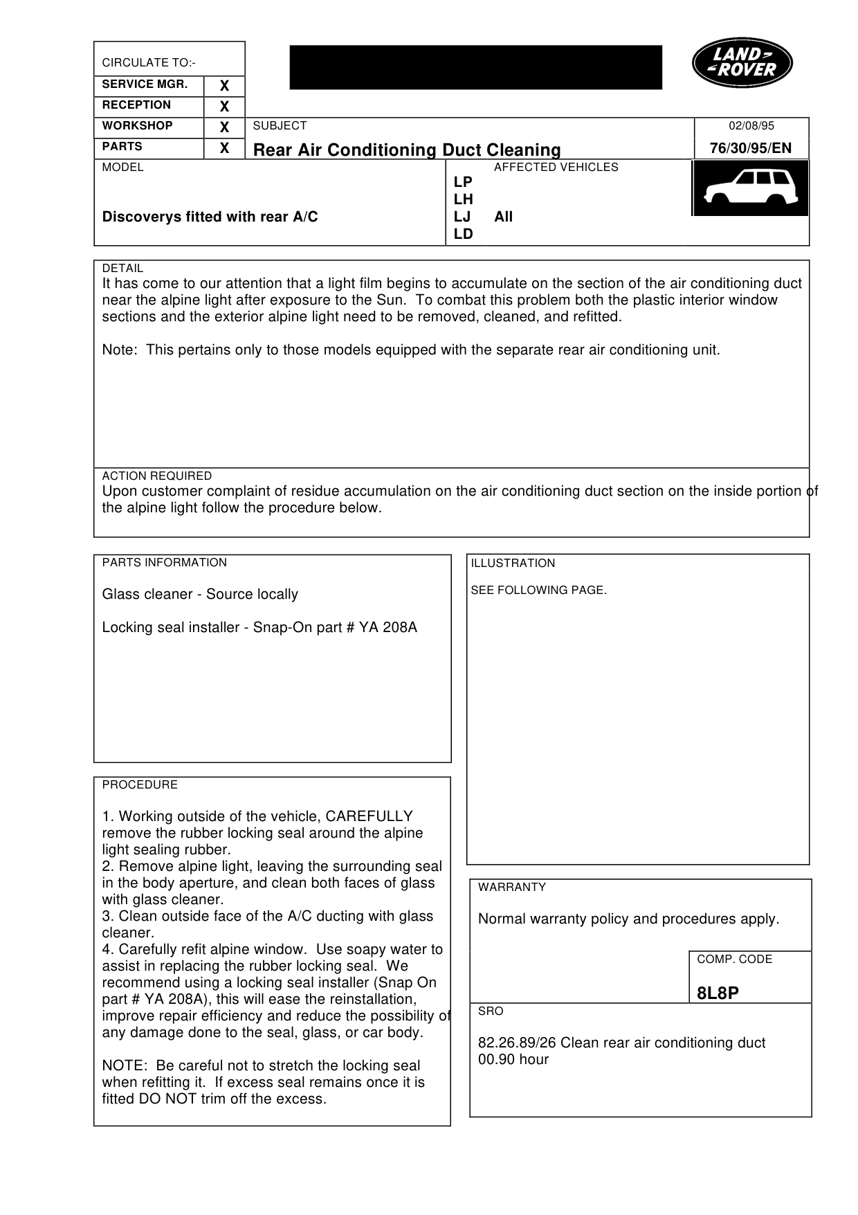 Rear Air Conditioning Duct Cleaning – bulletin page 1
