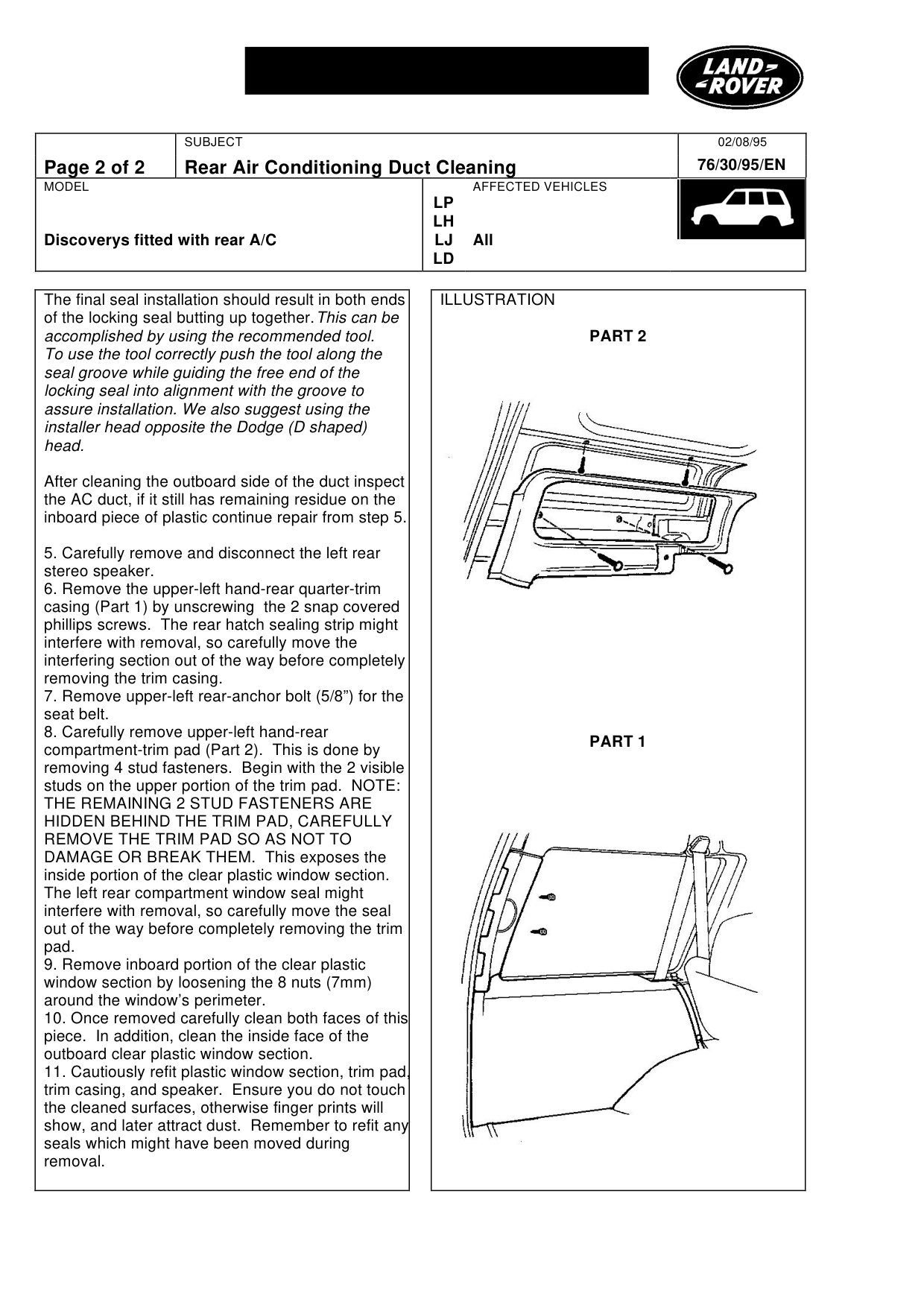 Rear Air Conditioning Duct Cleaning – bulletin page 2