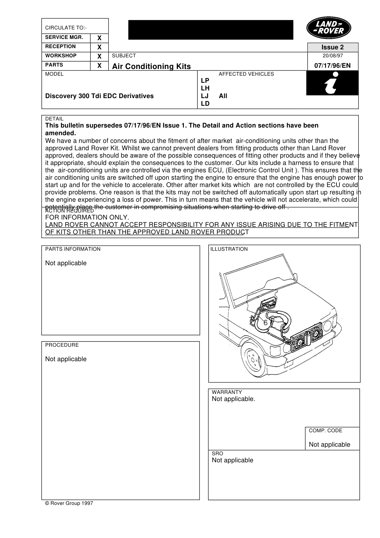 Non Approved Air Conditioning Kits – bulletin page 1