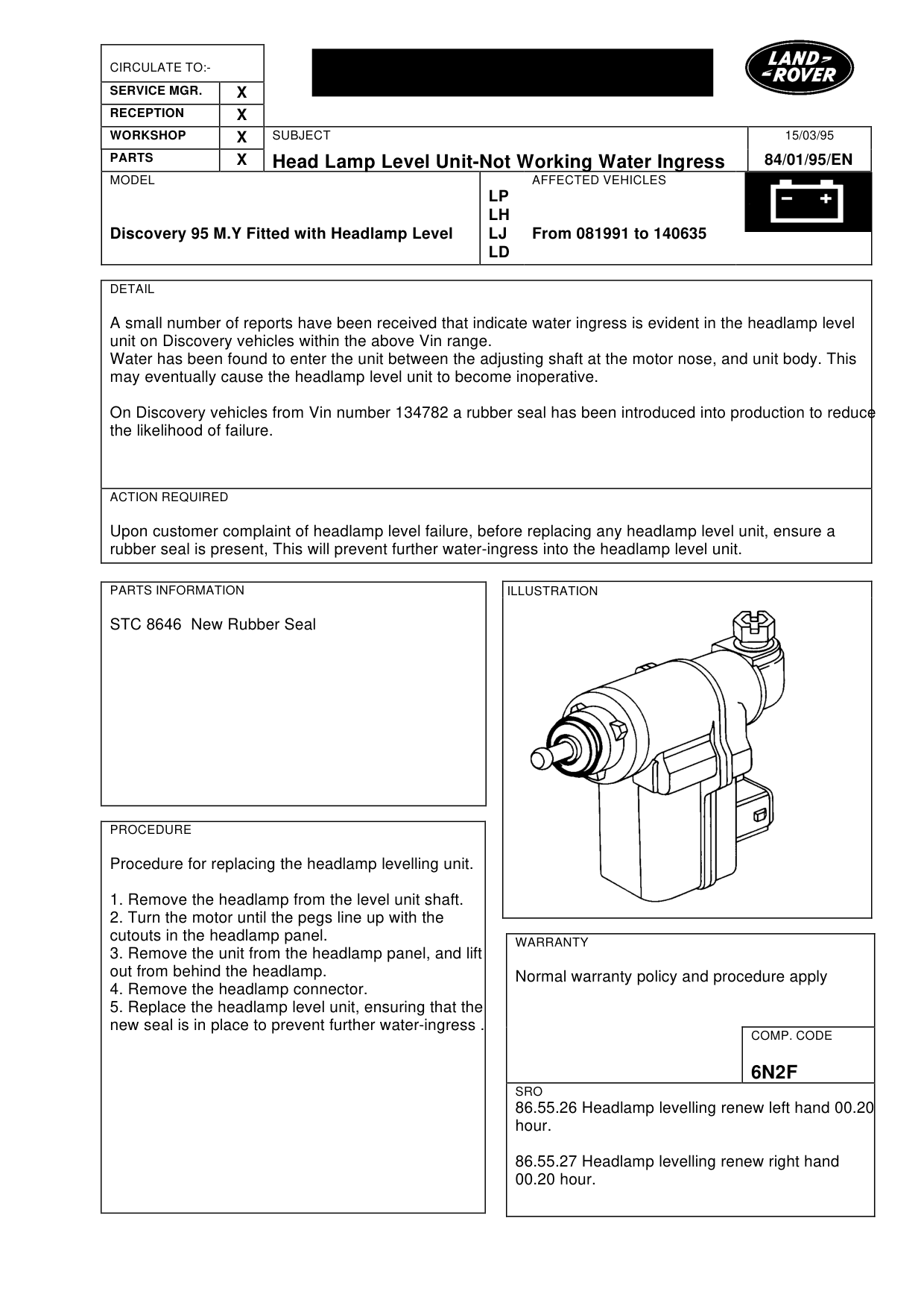 Headlamp Level Unit-Water Ingress – bulletin page 1