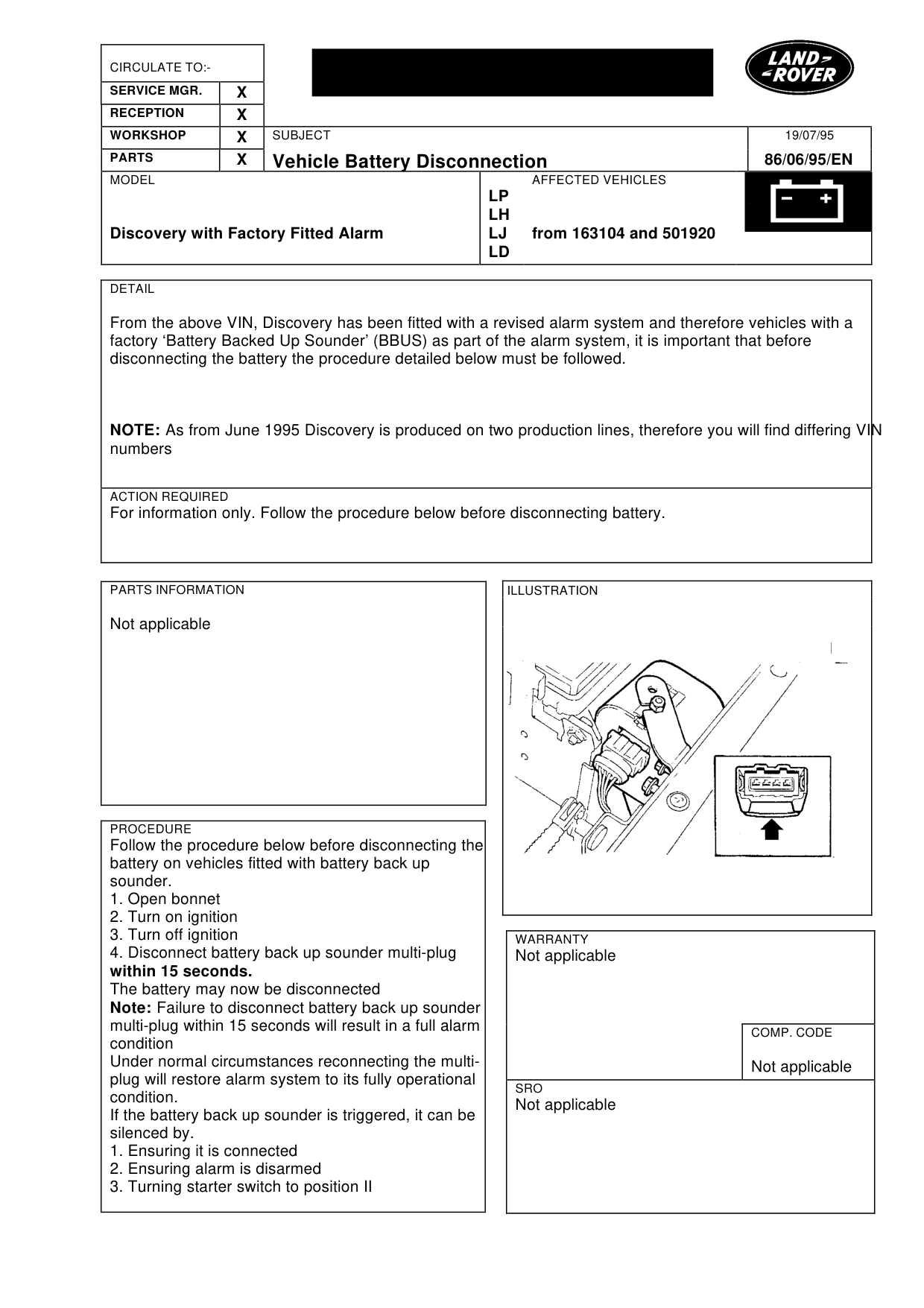 Vehicle Battery Disconnection – bulletin page 1
