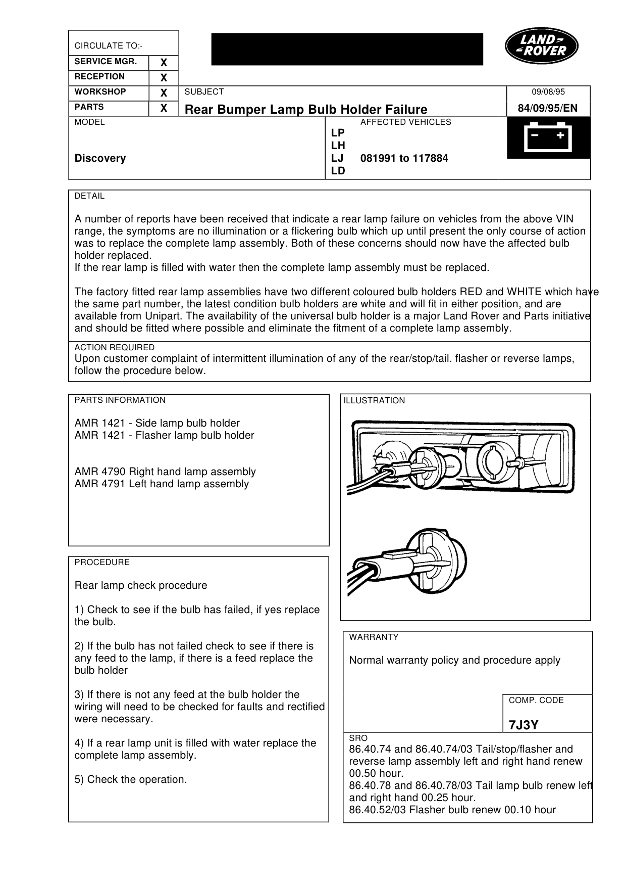 Rear Bumper Lamp Bulb Holder Failure – bulletin page 1