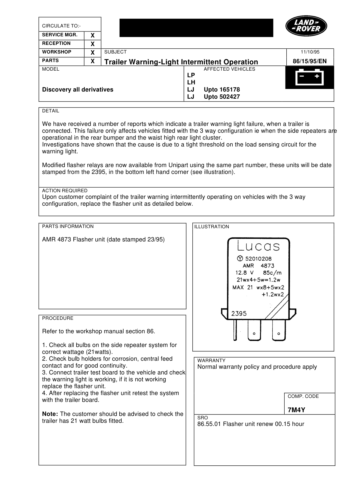 Trailer Warning-Light Intermittent Operation – bulletin page 1