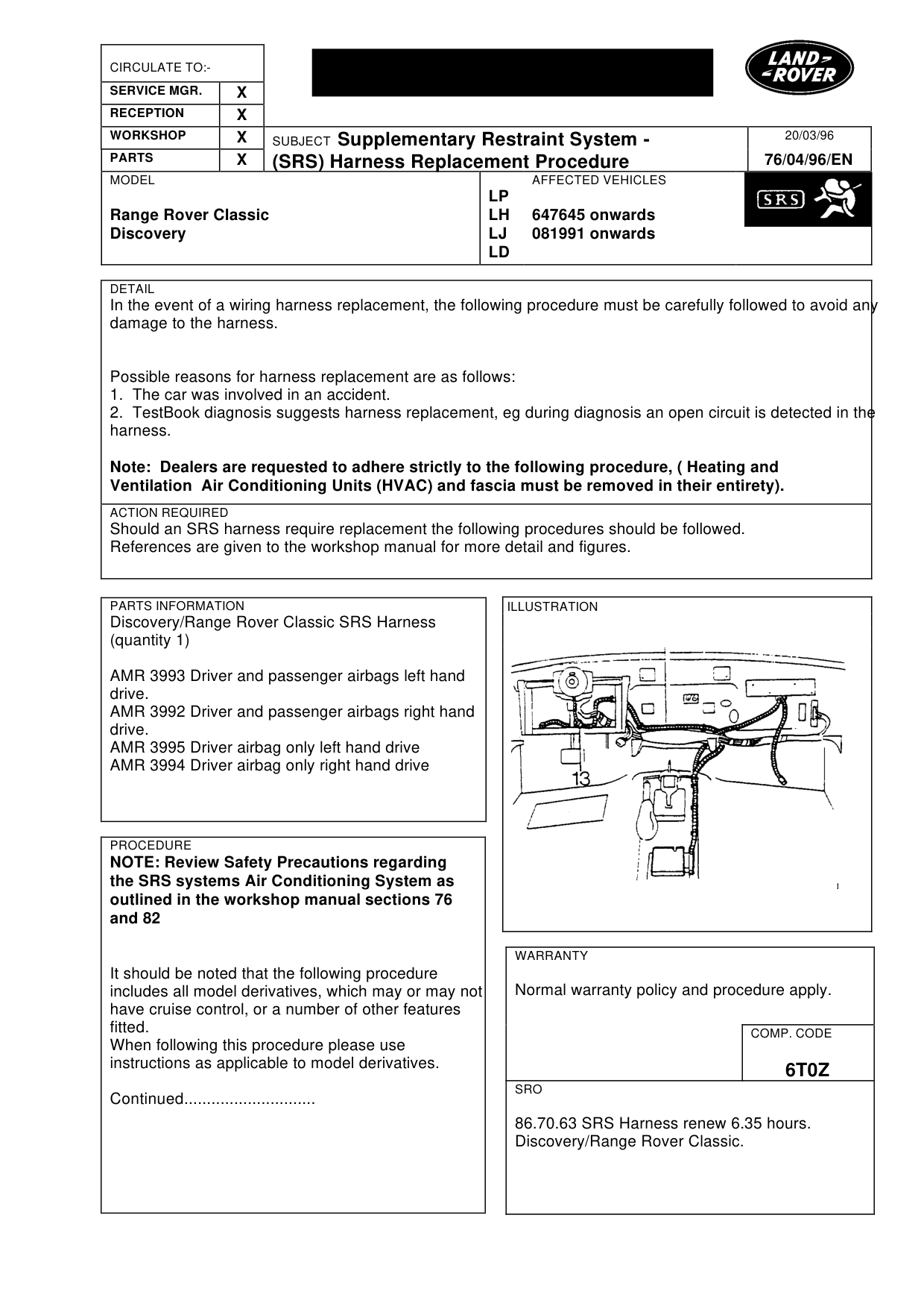 Supplementary Restraint System-(Srs) Harness Replacement Procedure – bulletin page 1