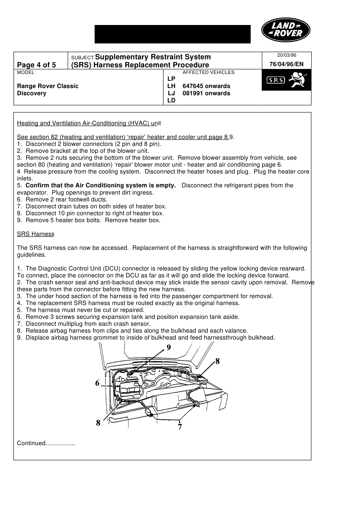 Supplementary Restraint System-(Srs) Harness Replacement Procedure – bulletin page 4