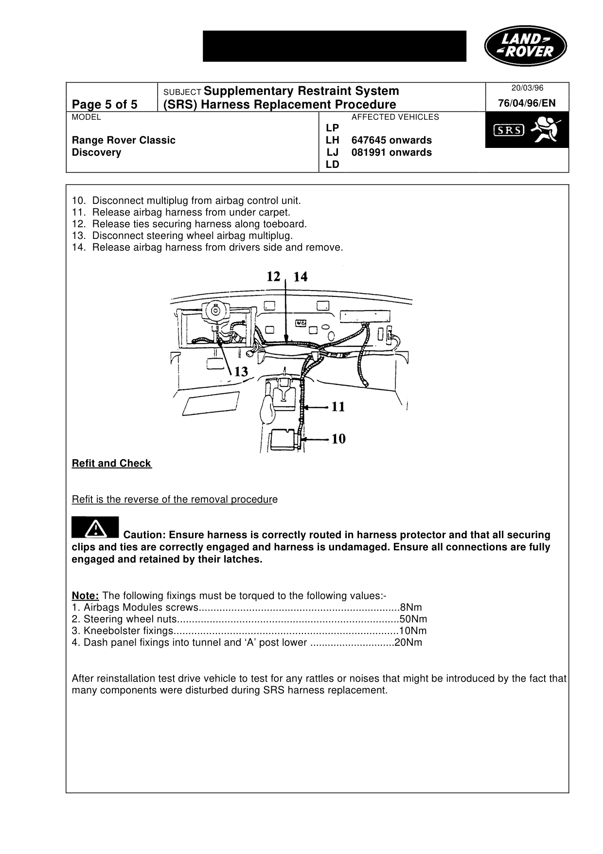 Supplementary Restraint System-(Srs) Harness Replacement Procedure – bulletin page 5