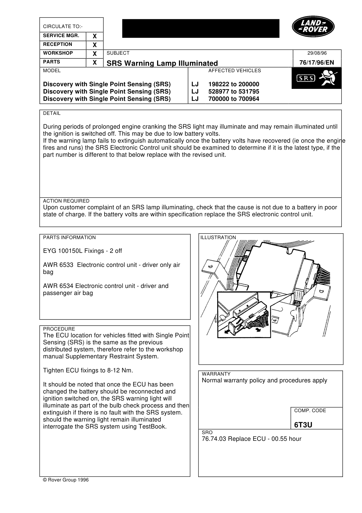 Srs Warning Lamp Illuminated – bulletin page 1